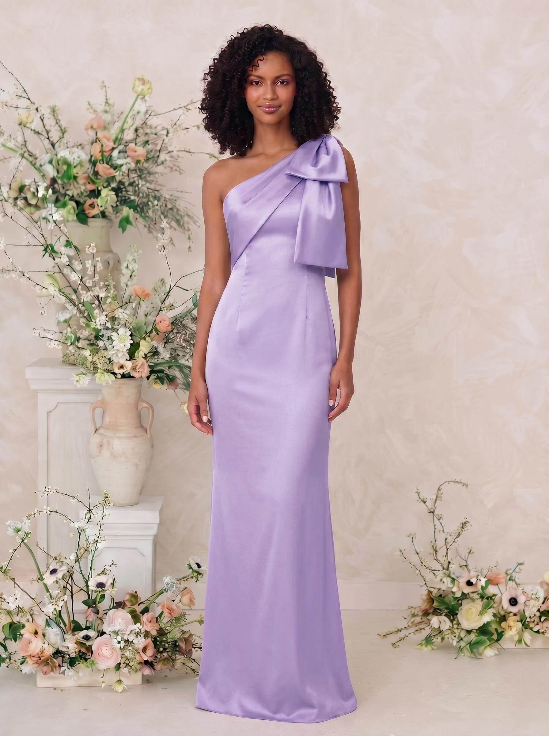 Sheath/Column One-Shoulder Satin Bridesmaid Dresses With Bow(s), product image 75