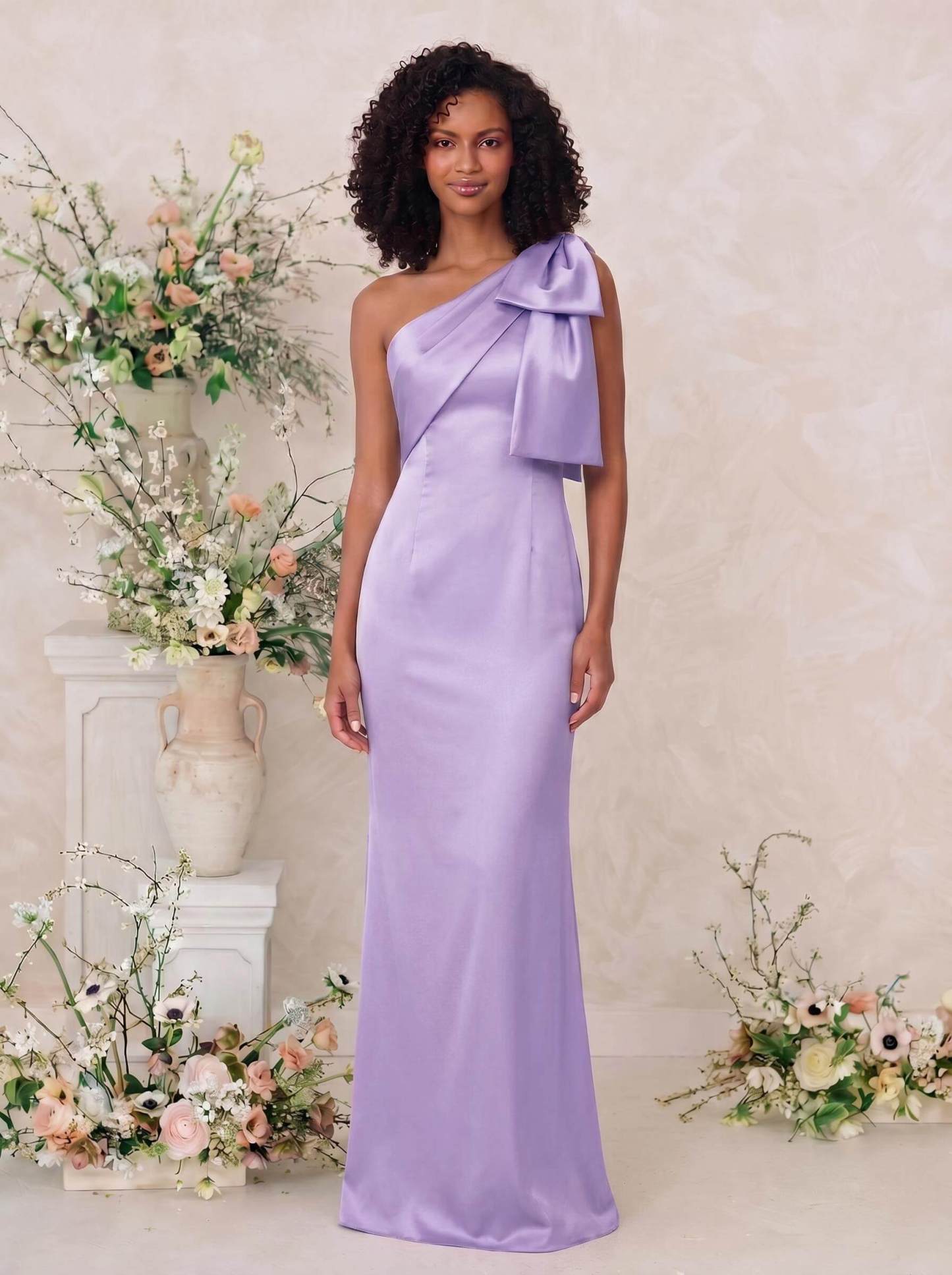 Sheath/Column One-Shoulder Satin Bridesmaid Dresses With Bow(s), product image 75