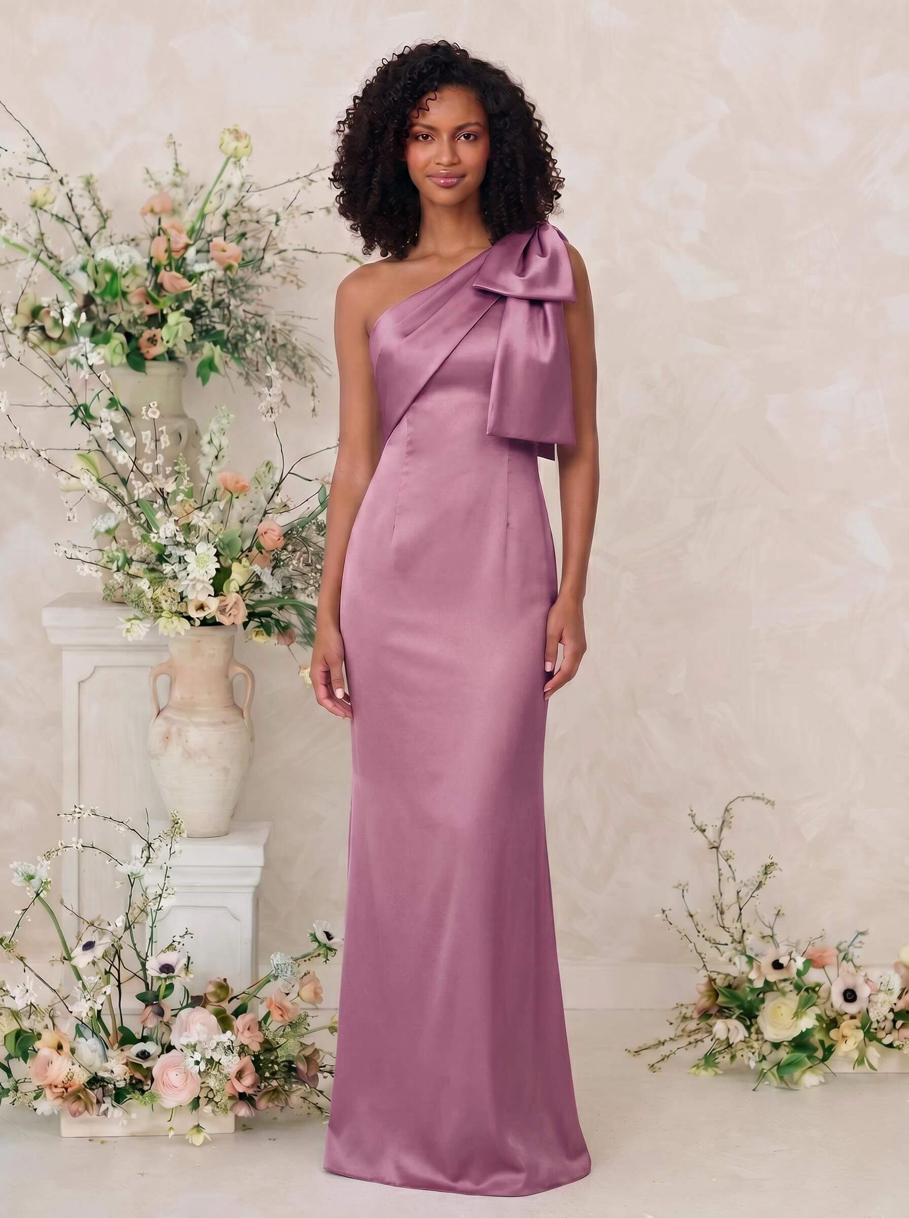 Sheath/Column One-Shoulder Satin Bridesmaid Dresses With Bow(s), product image 73
