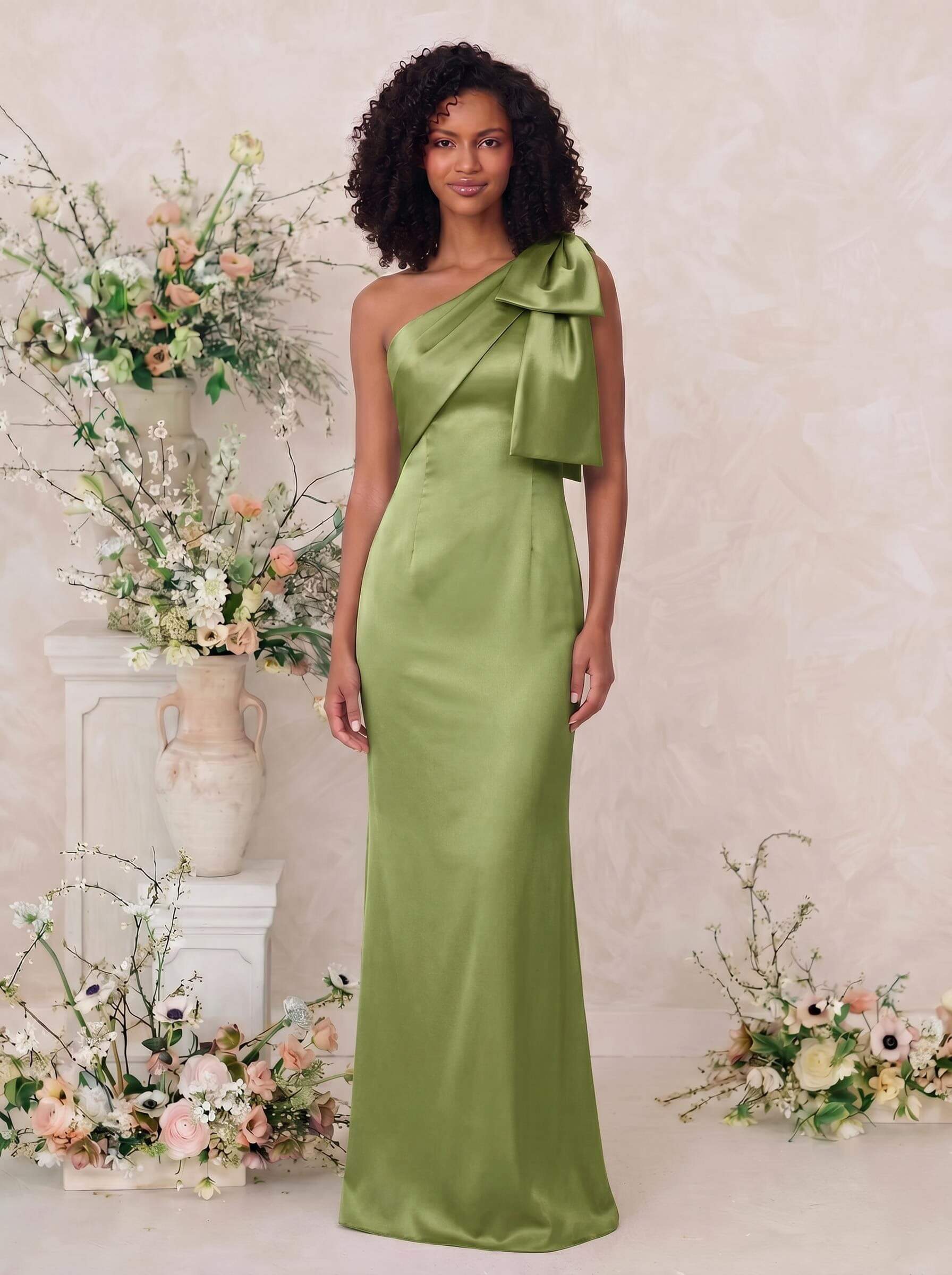 Sheath/Column One-Shoulder Satin Bridesmaid Dresses With Bow(s), product image 131