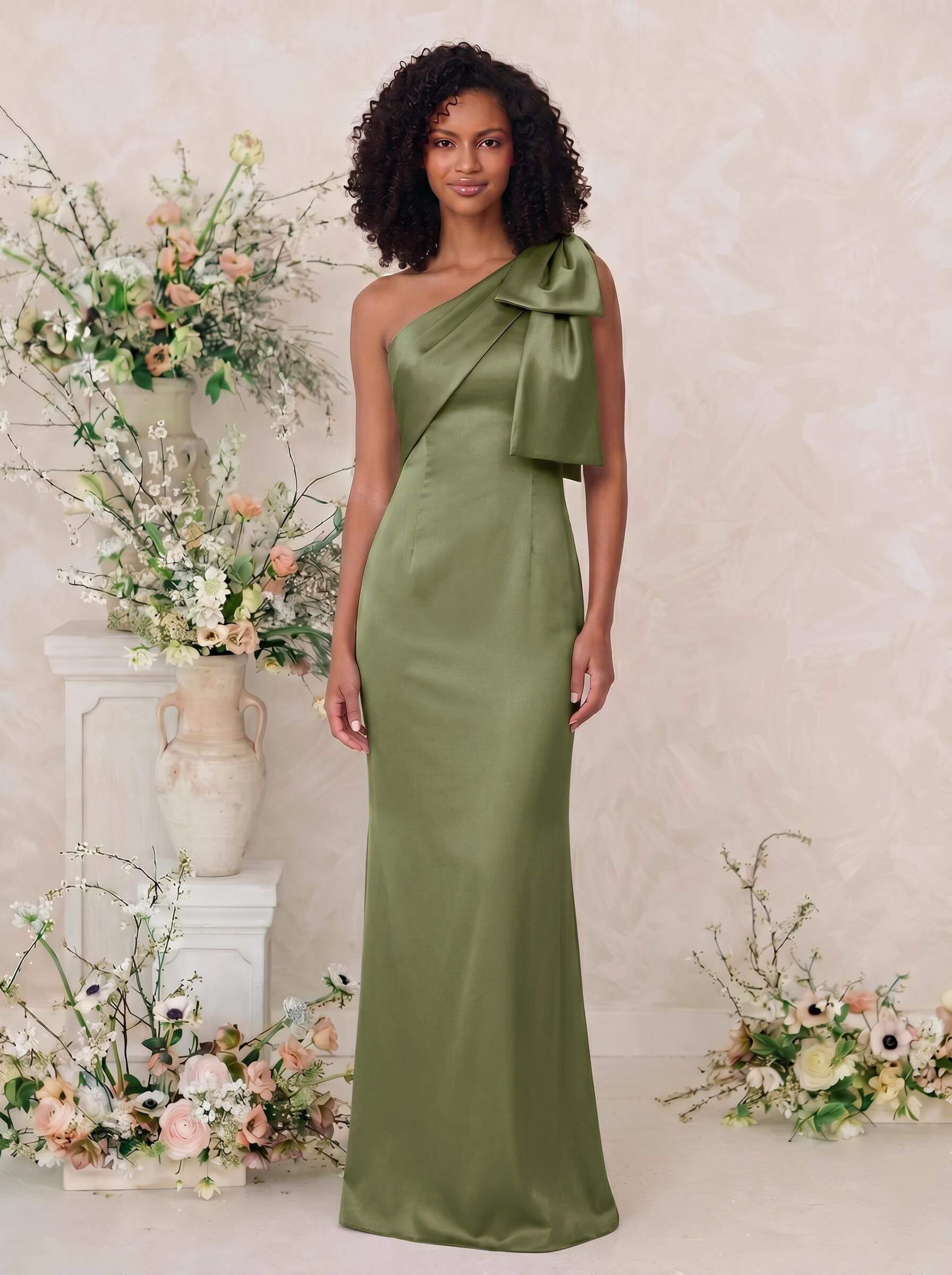 Sheath/Column One-Shoulder Satin Bridesmaid Dresses With Bow(s), product image 93