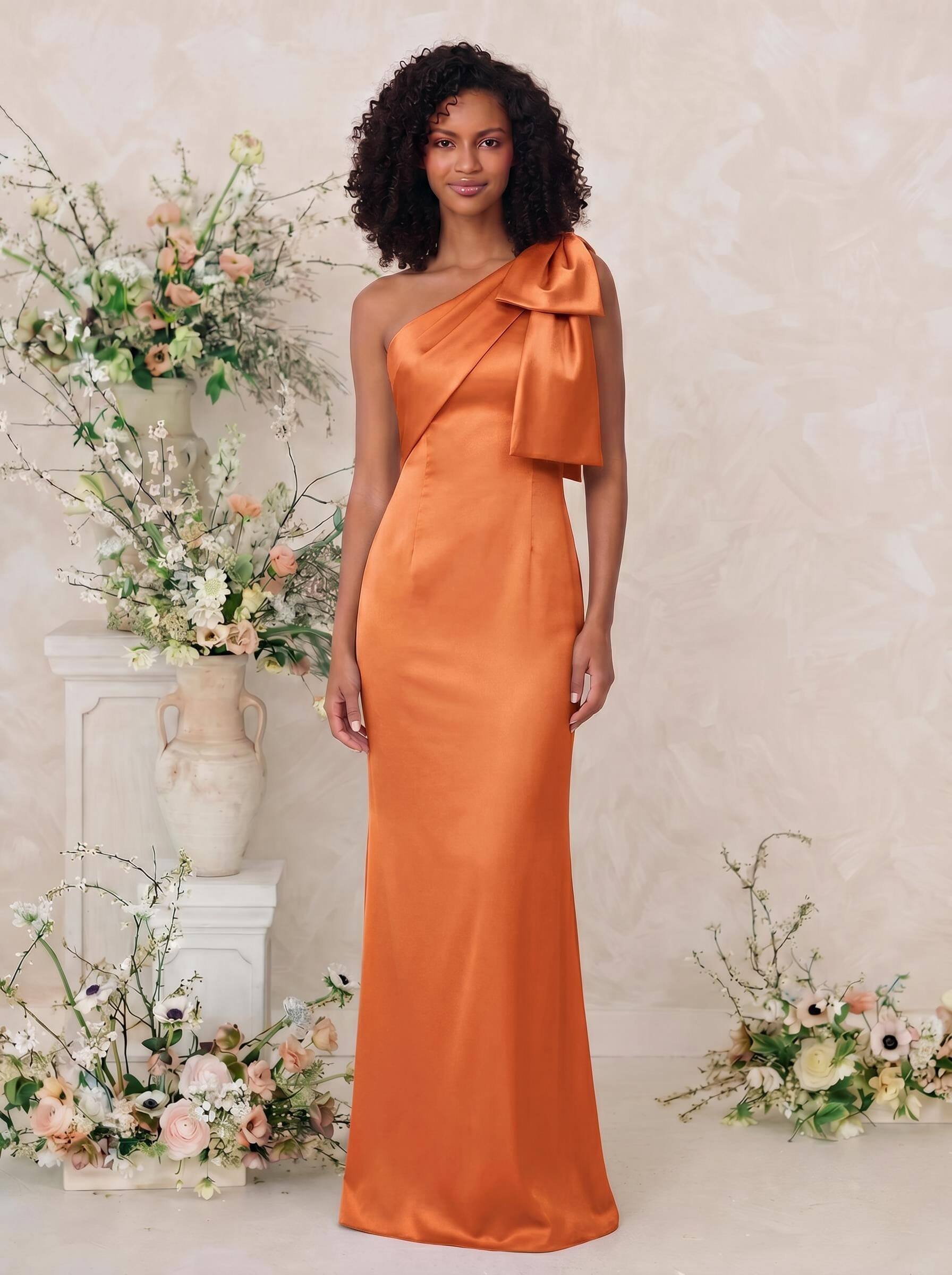 Sheath/Column One-Shoulder Satin Bridesmaid Dresses With Bow(s), product image 115