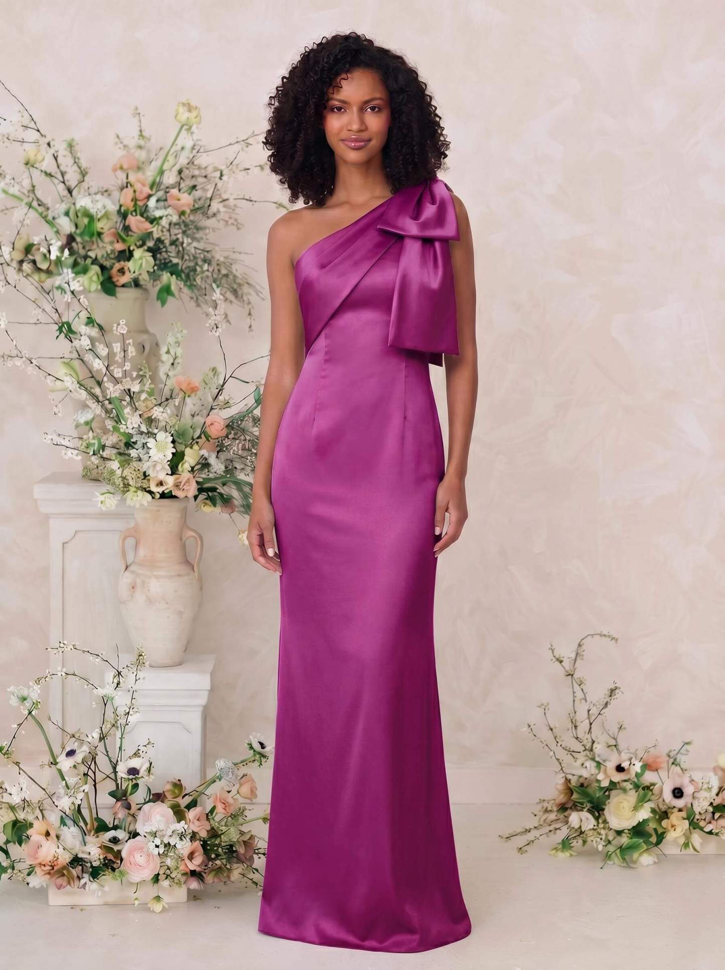 Sheath/Column One-Shoulder Satin Bridesmaid Dresses With Bow(s), product image 59