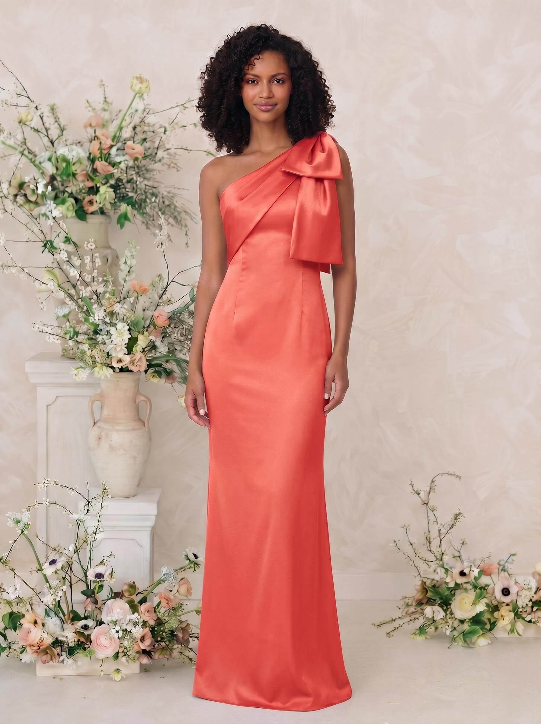 Sheath/Column One-Shoulder Satin Bridesmaid Dresses With Bow(s), product image 119