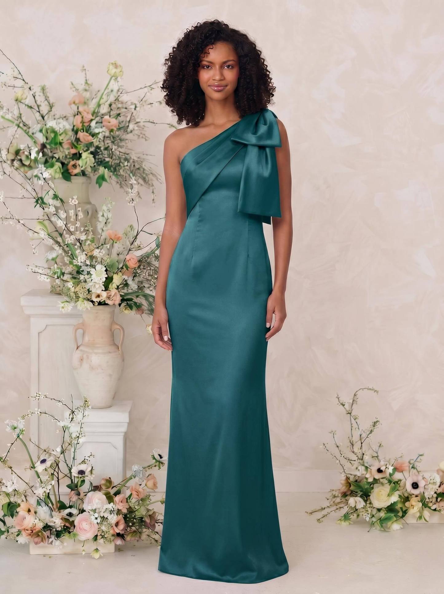 Sheath/Column One-Shoulder Satin Bridesmaid Dresses With Bow(s), product image 89