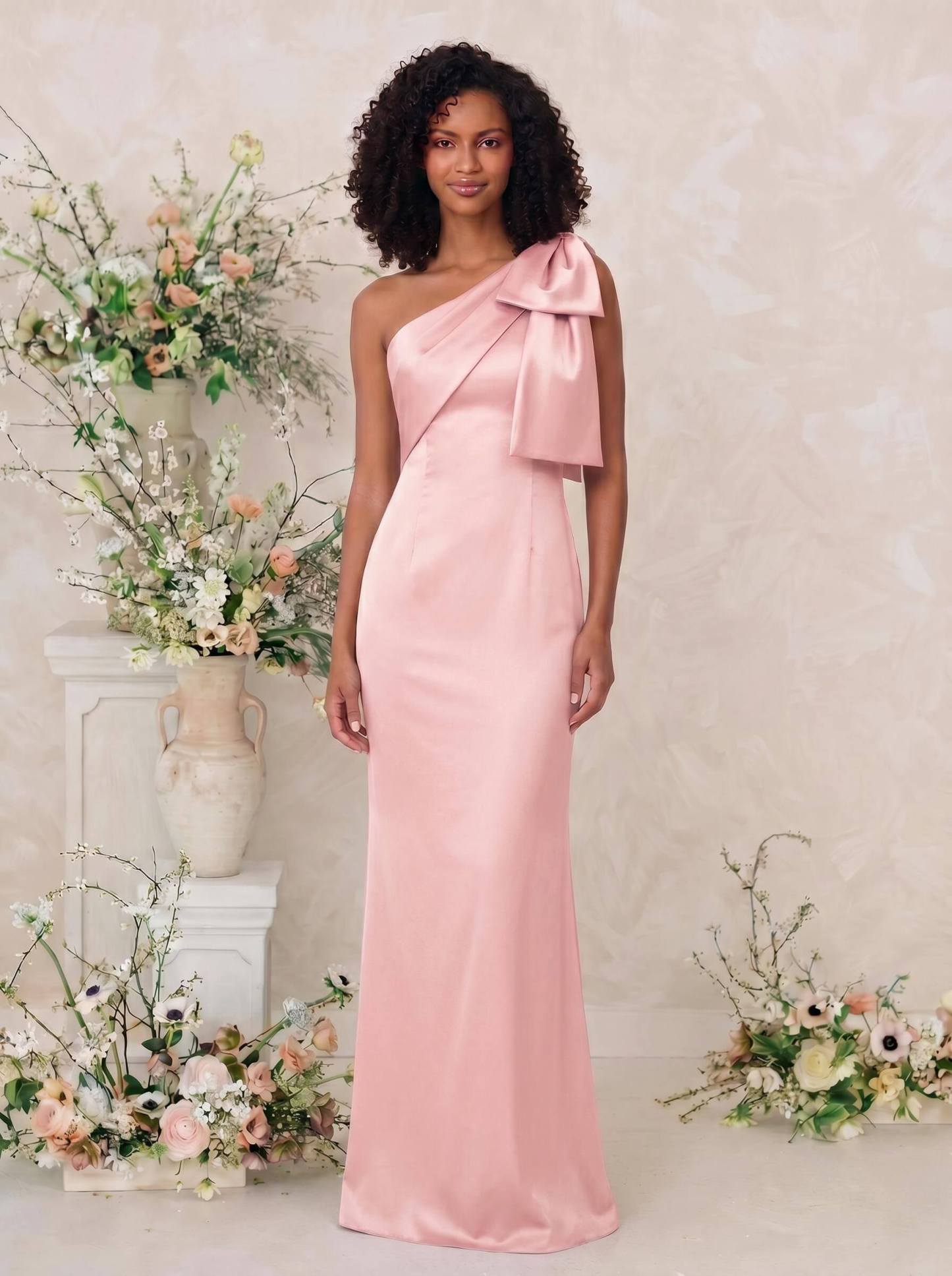 Sheath/Column One-Shoulder Satin Bridesmaid Dresses With Bow(s), product image 37
