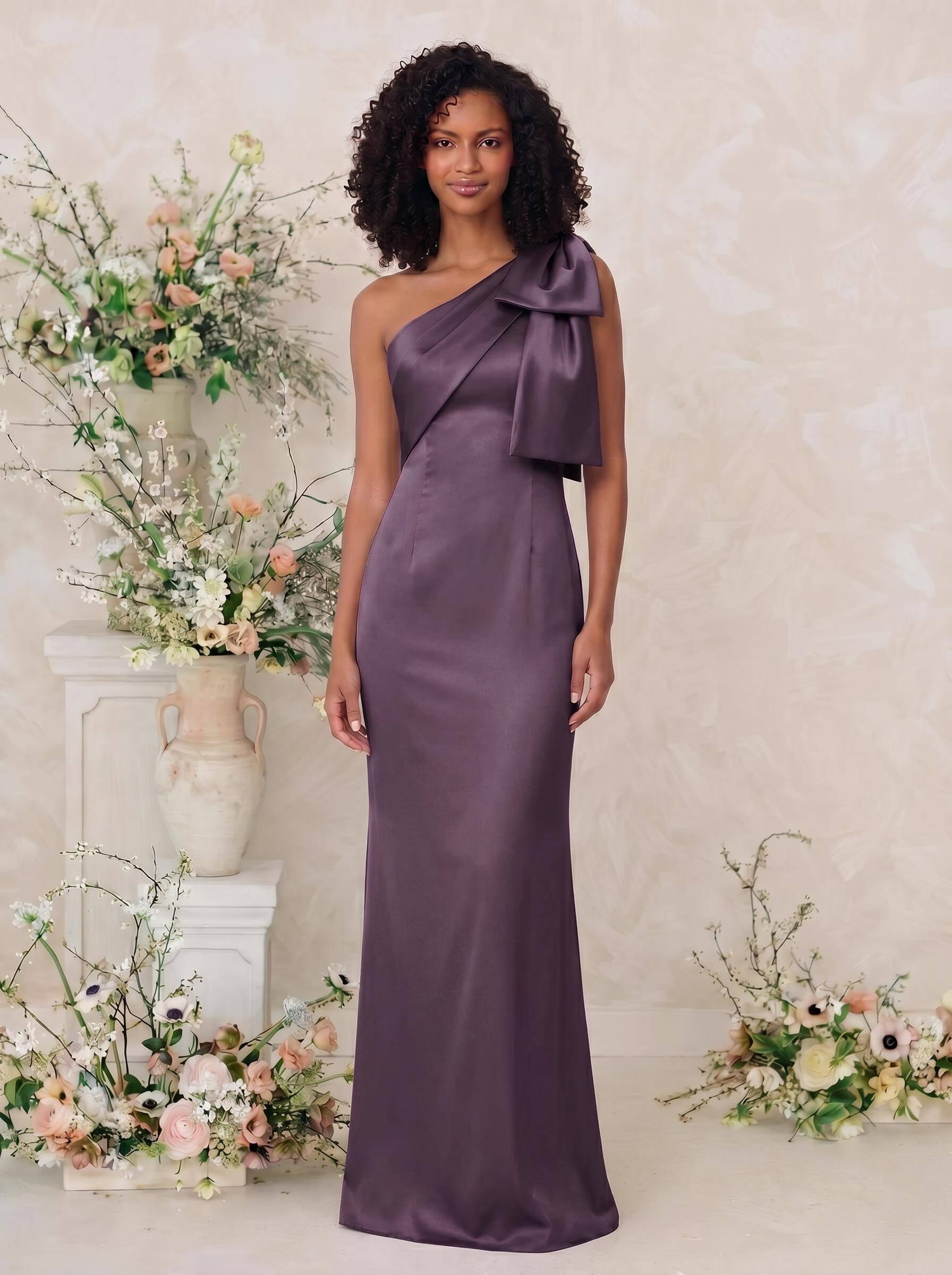 Sheath/Column One-Shoulder Satin Bridesmaid Dresses With Bow(s), product image 79