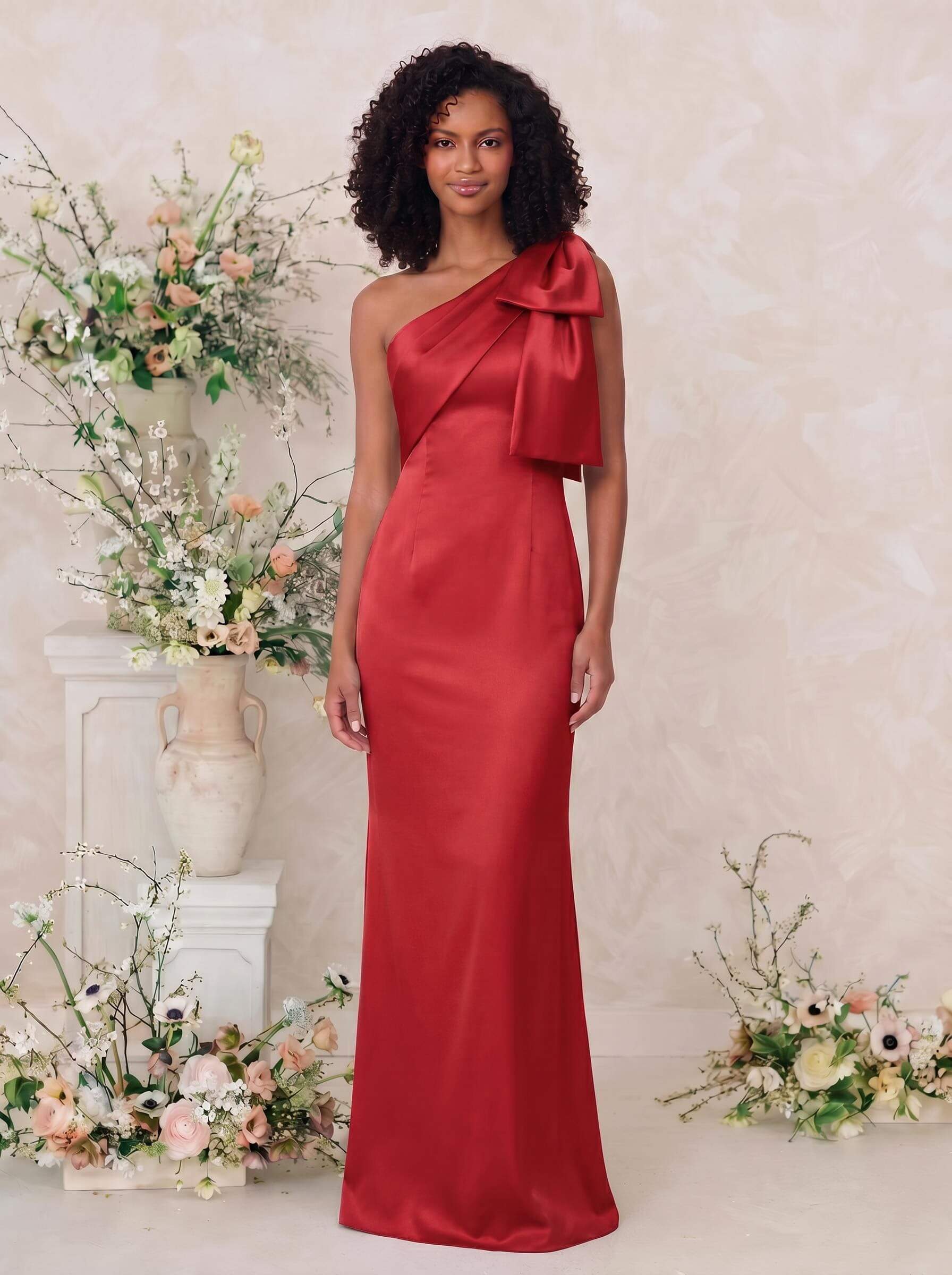 Sheath/Column One-Shoulder Satin Bridesmaid Dresses With Bow(s), product image 45