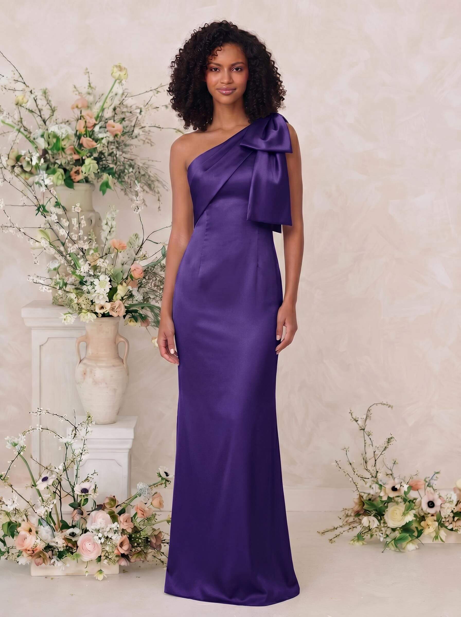 Sheath/Column One-Shoulder Satin Bridesmaid Dresses With Bow(s), product image 61