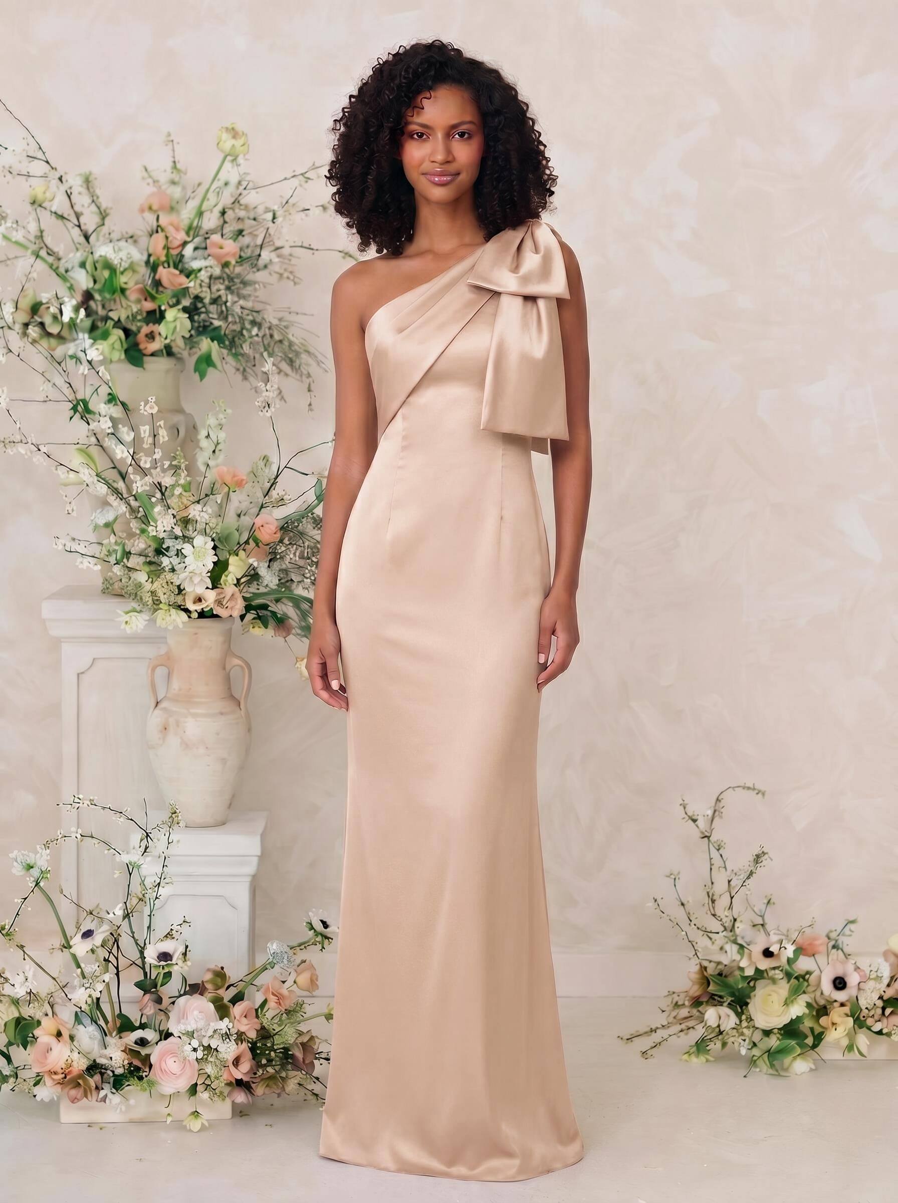 Sheath/Column One-Shoulder Satin Bridesmaid Dresses With Bow(s), product image 113