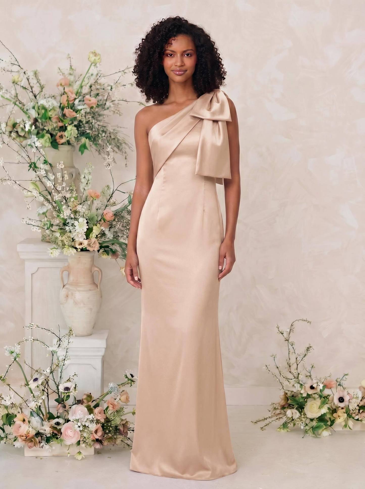 Sheath/Column One-Shoulder Satin Bridesmaid Dresses With Bow(s), product image 113