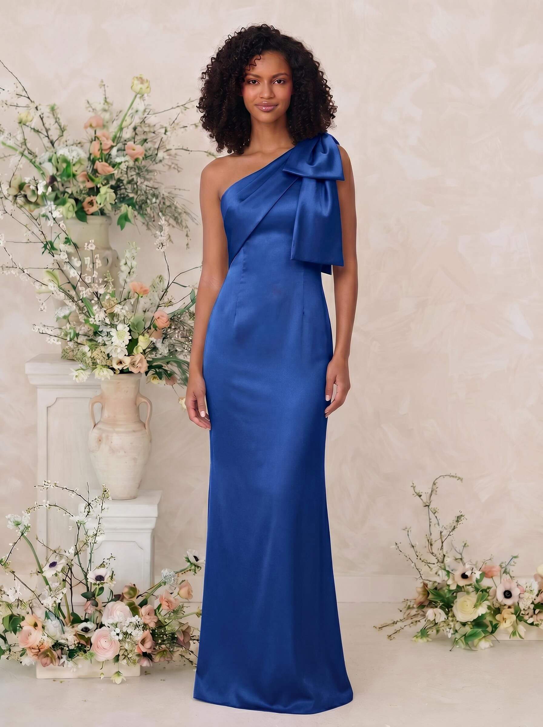 Sheath/Column One-Shoulder Satin Bridesmaid Dresses With Bow(s), product image 11