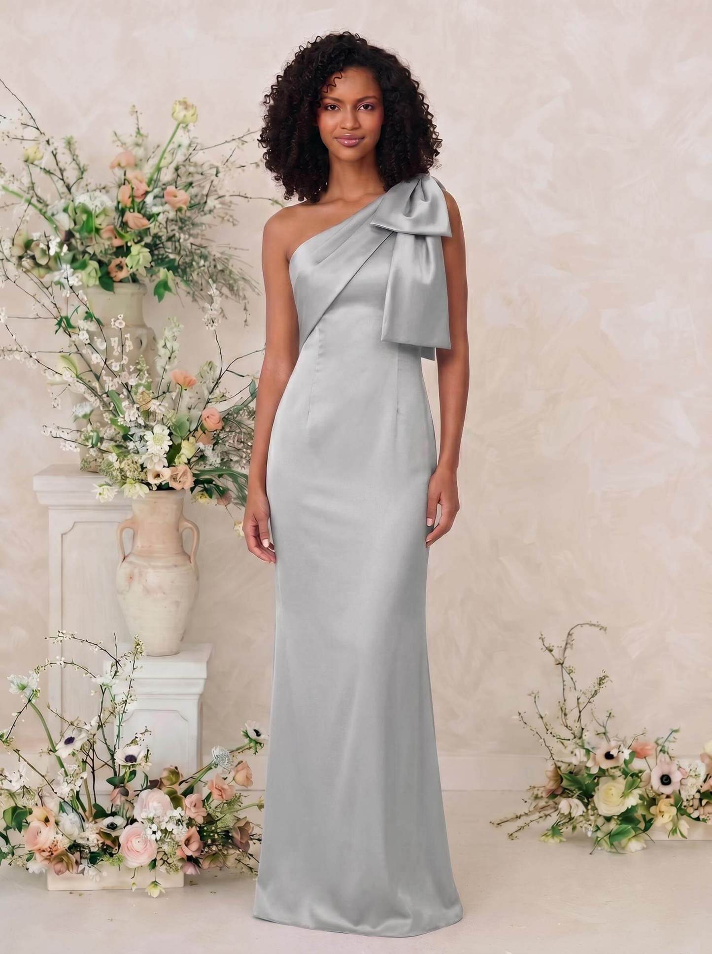 Sheath/Column One-Shoulder Satin Bridesmaid Dresses With Bow(s), product image 127