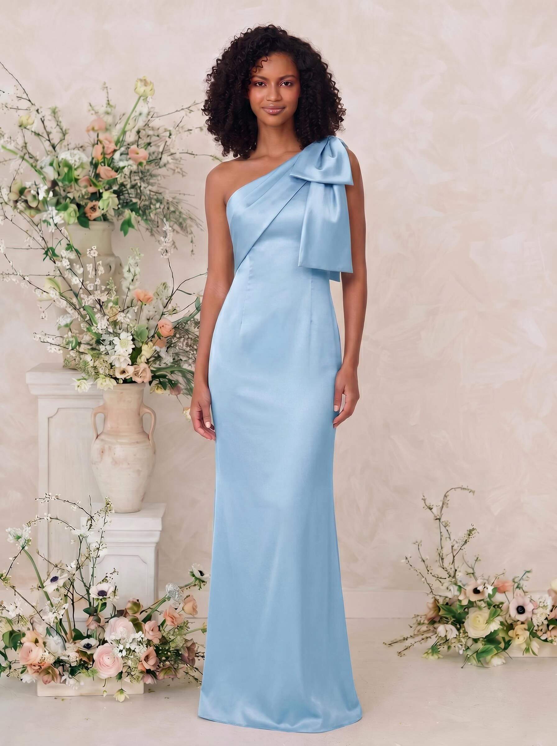 Sheath/Column One-Shoulder Satin Bridesmaid Dresses With Bow(s), product image 19