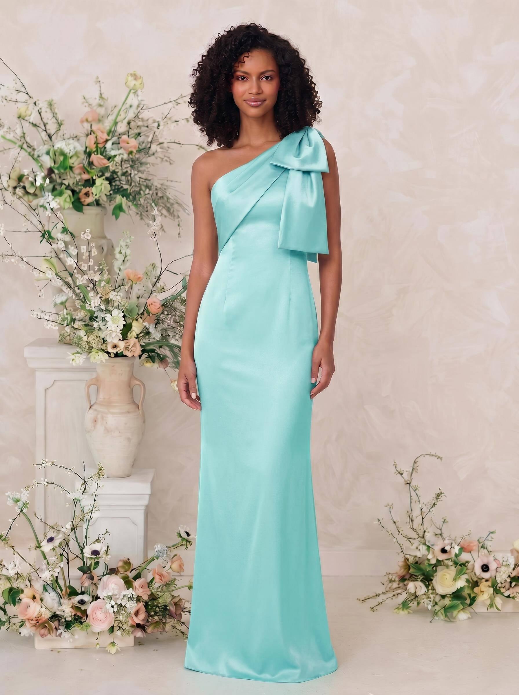 Sheath/Column One-Shoulder Satin Bridesmaid Dresses With Bow(s), product image 103
