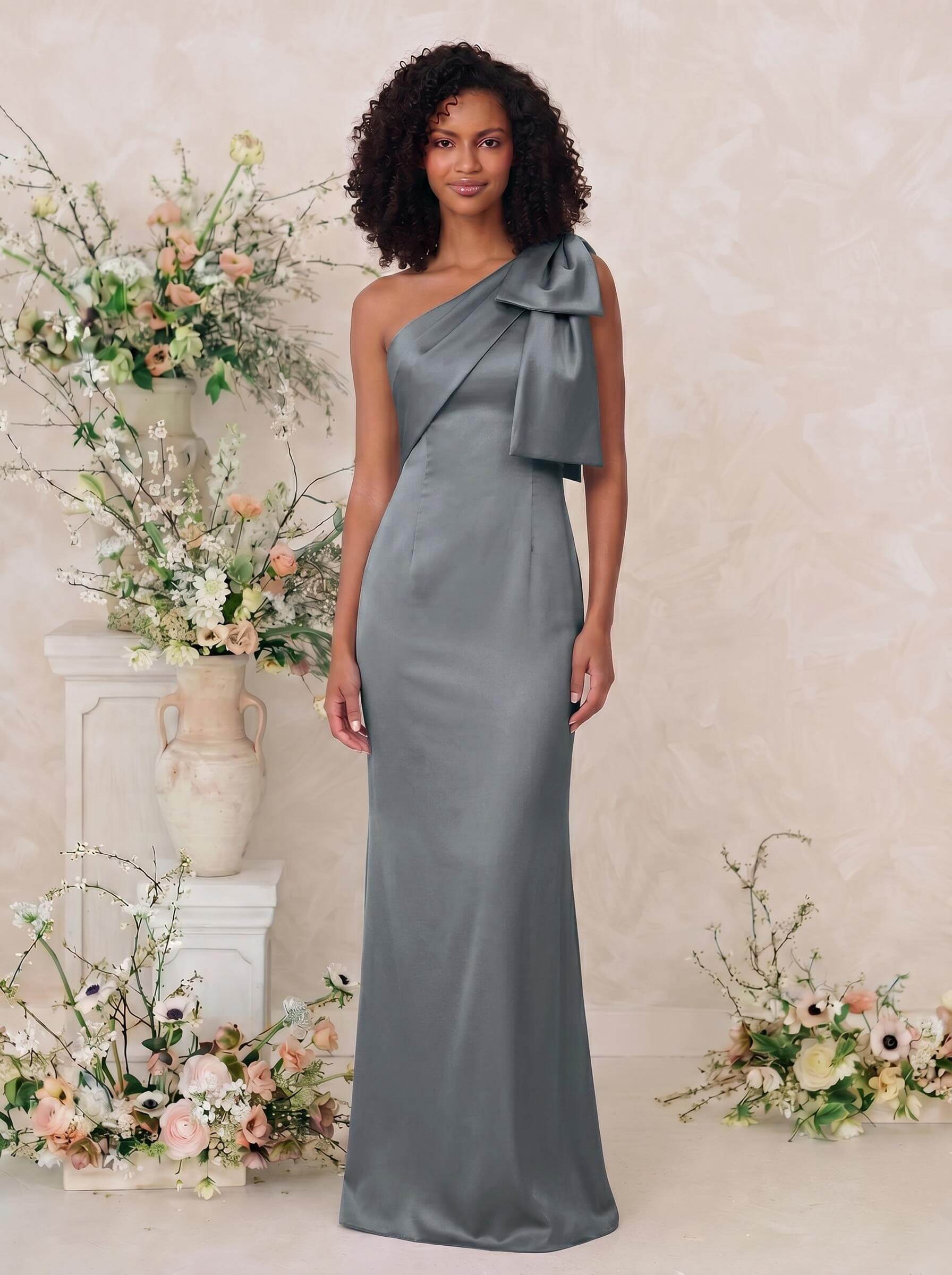 Sheath/Column One-Shoulder Satin Bridesmaid Dresses With Bow(s), product image 129