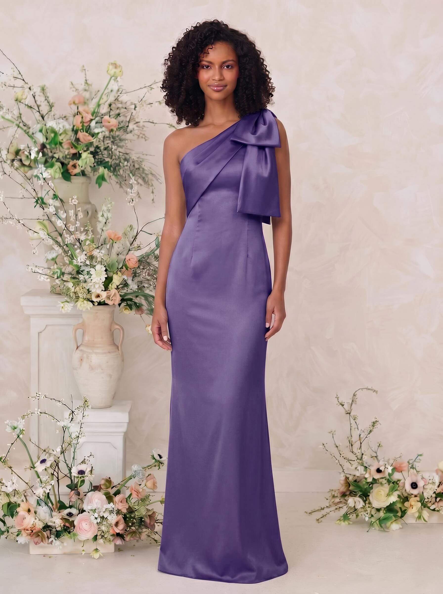 Sheath/Column One-Shoulder Satin Bridesmaid Dresses With Bow(s), product image 67