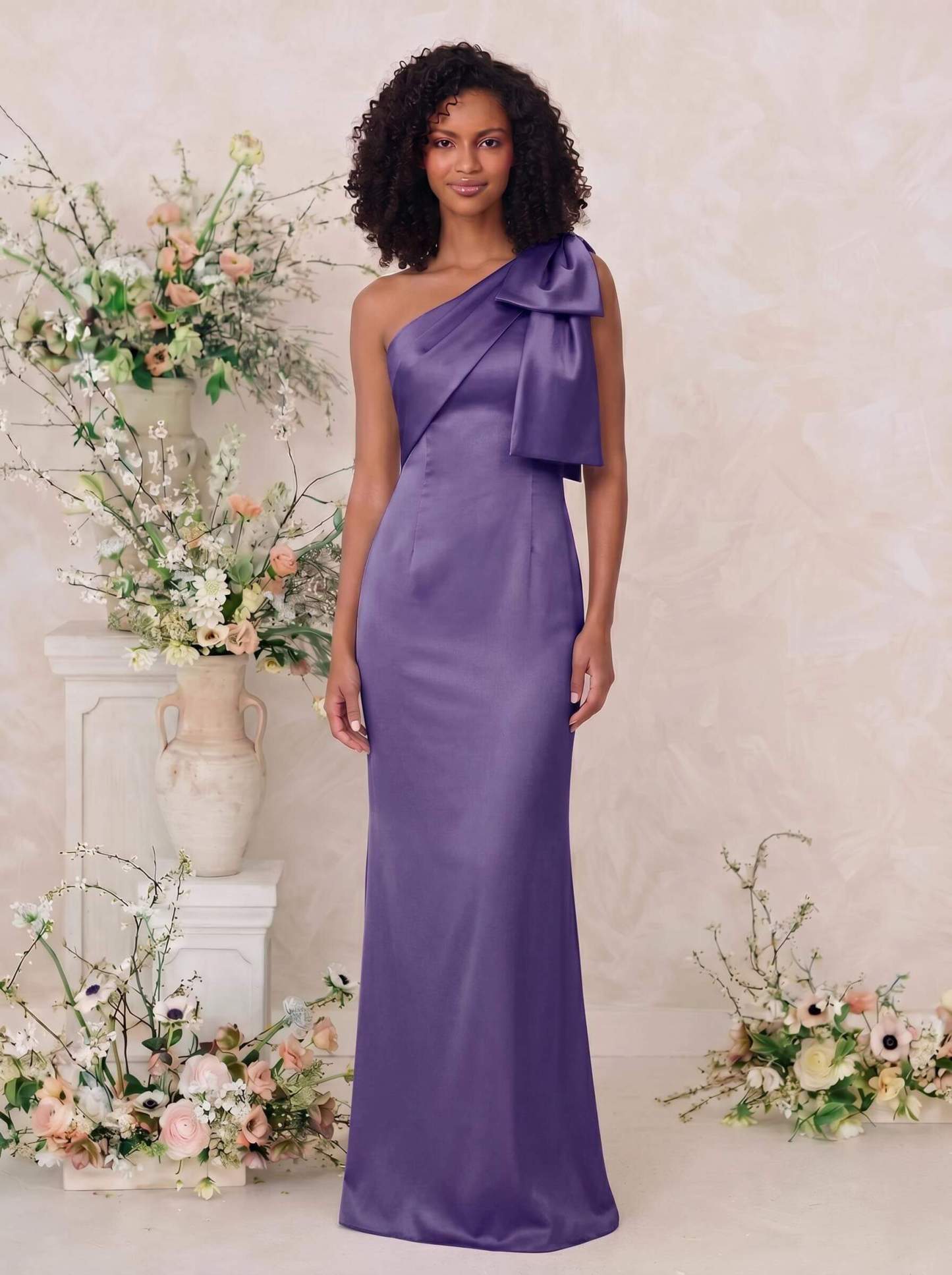Sheath/Column One-Shoulder Satin Bridesmaid Dresses With Bow(s), product image 67