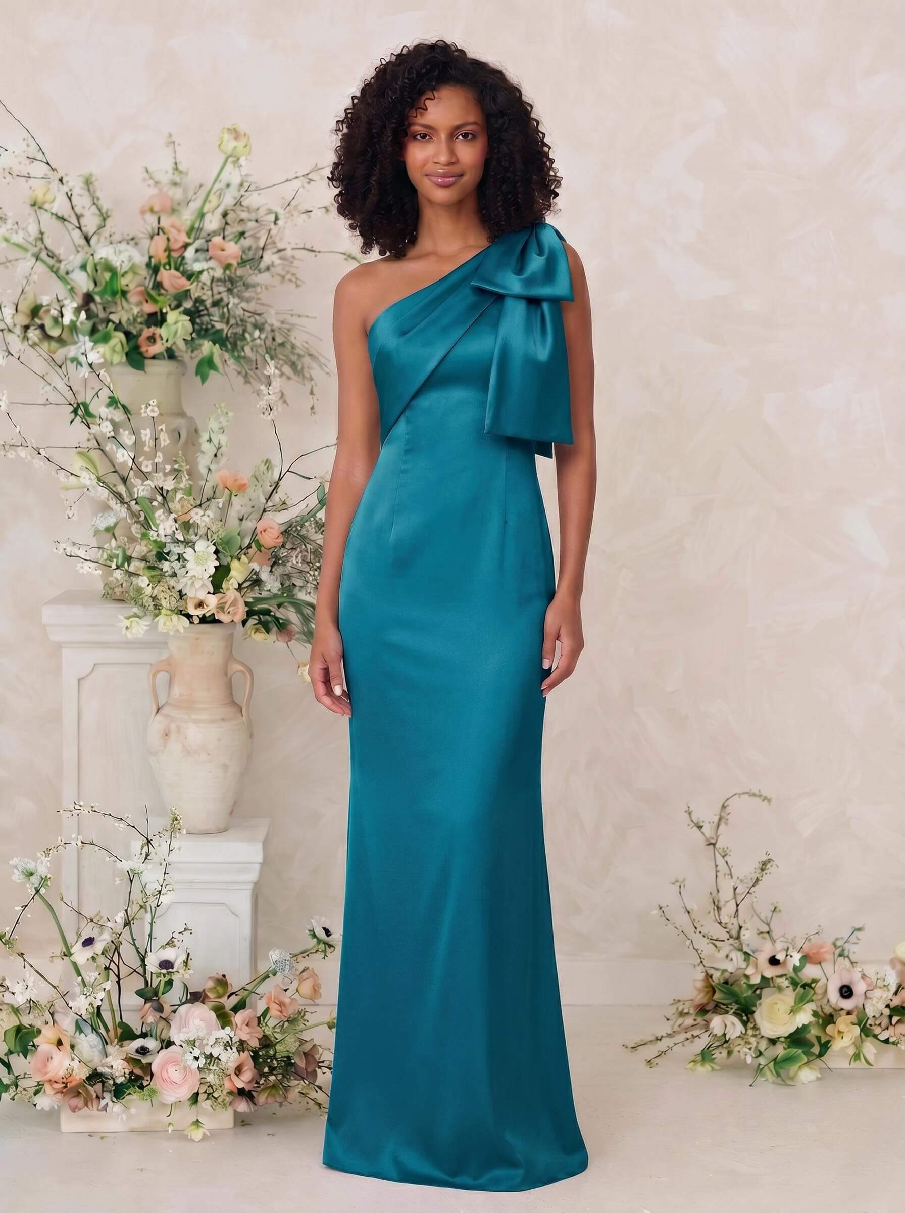 Sheath/Column One-Shoulder Satin Bridesmaid Dresses With Bow(s), product image 135