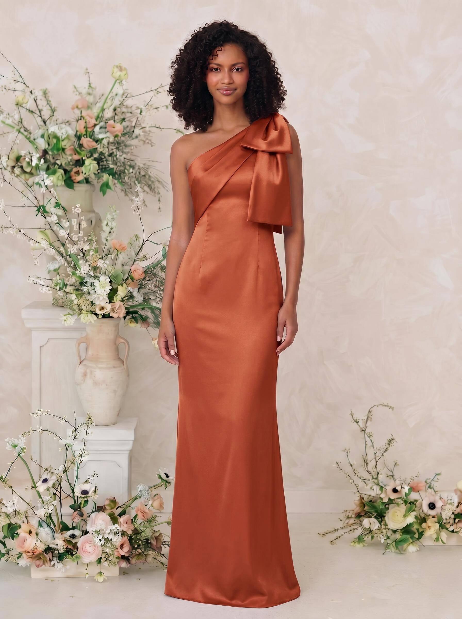 Sheath/Column One-Shoulder Satin Bridesmaid Dresses With Bow(s), product image 133