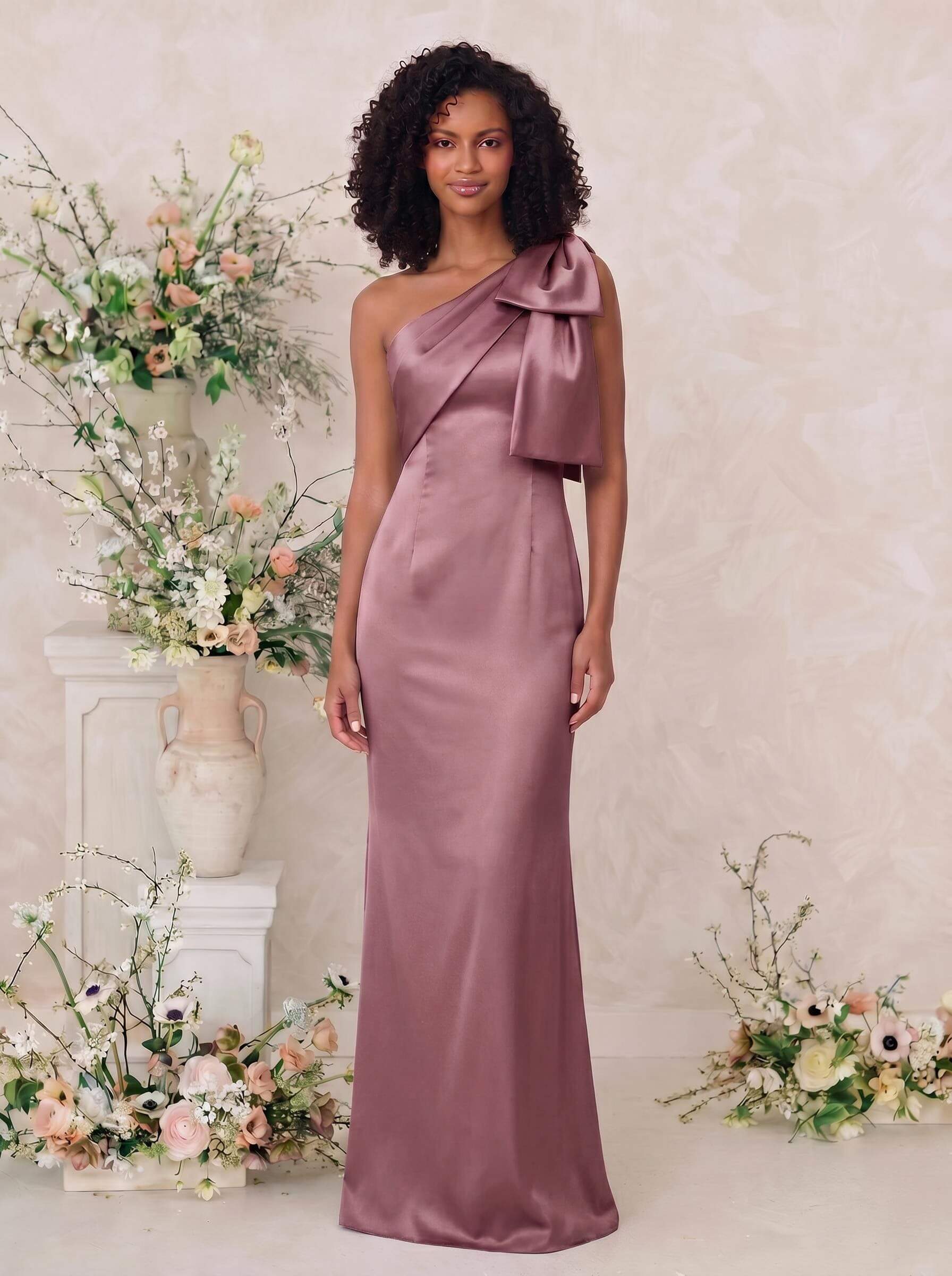 Sheath/Column One-Shoulder Satin Bridesmaid Dresses With Bow(s), product image 71