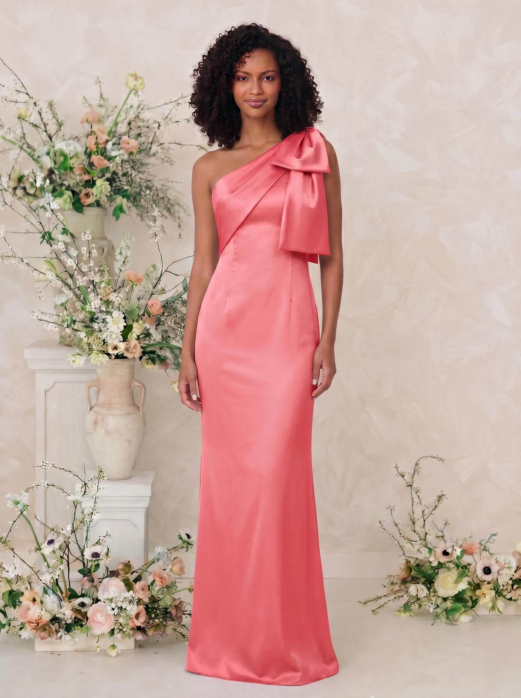 Sheath/Column One-Shoulder Satin Bridesmaid Dresses With Bow(s), product image 57