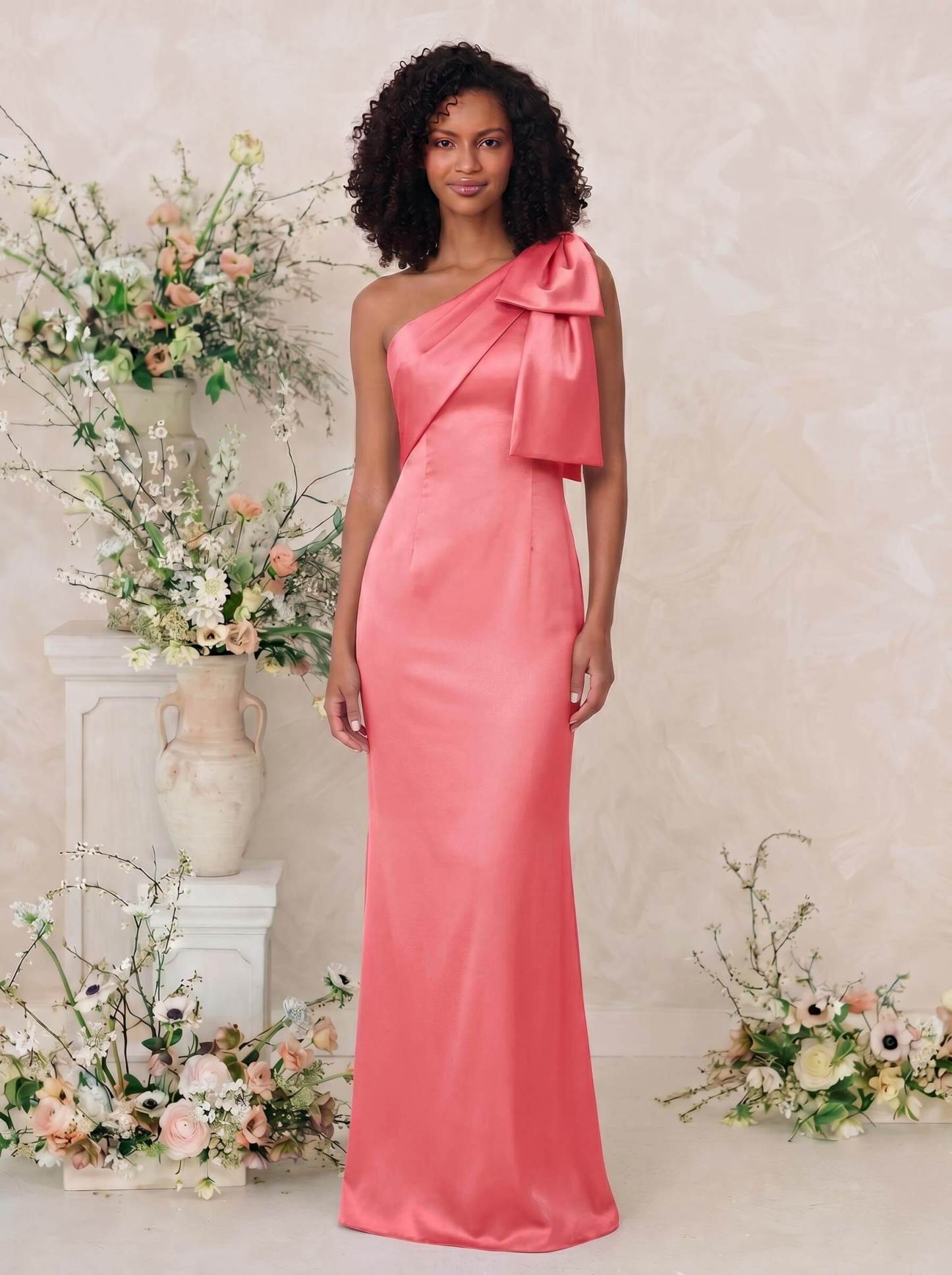 Sheath/Column One-Shoulder Satin Bridesmaid Dresses With Bow(s), product image 57
