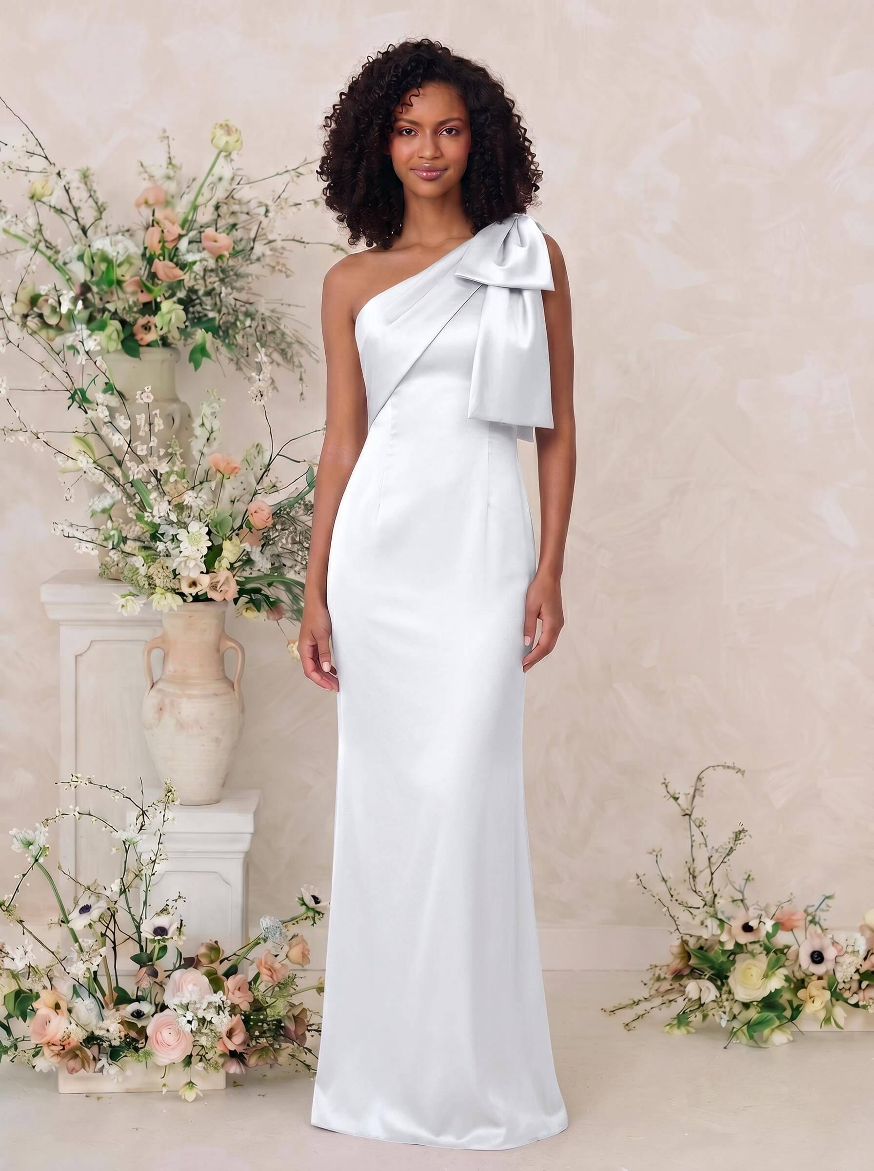 Sheath/Column One-Shoulder Satin Bridesmaid Dresses With Bow(s), product image 125