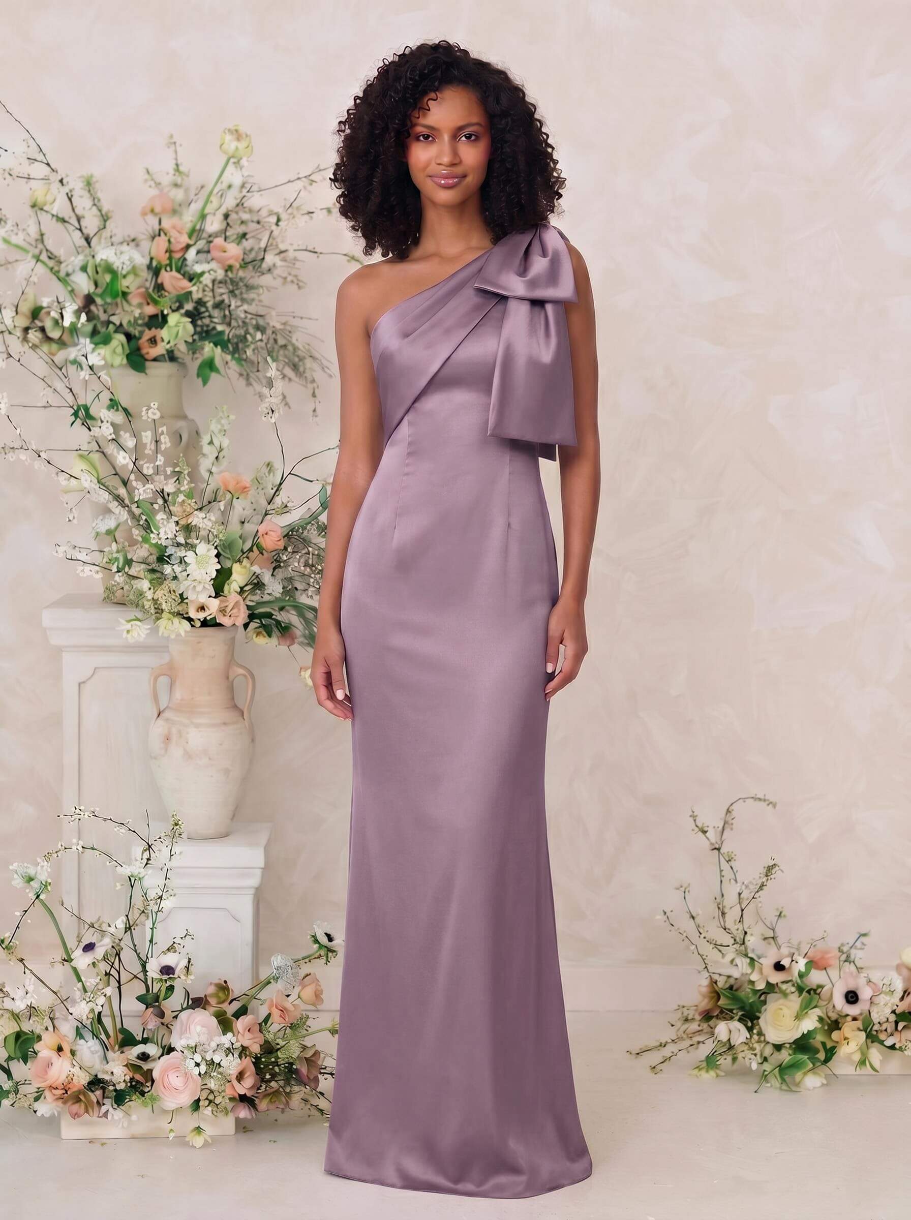 Sheath/Column One-Shoulder Satin Bridesmaid Dresses With Bow(s), product image 69