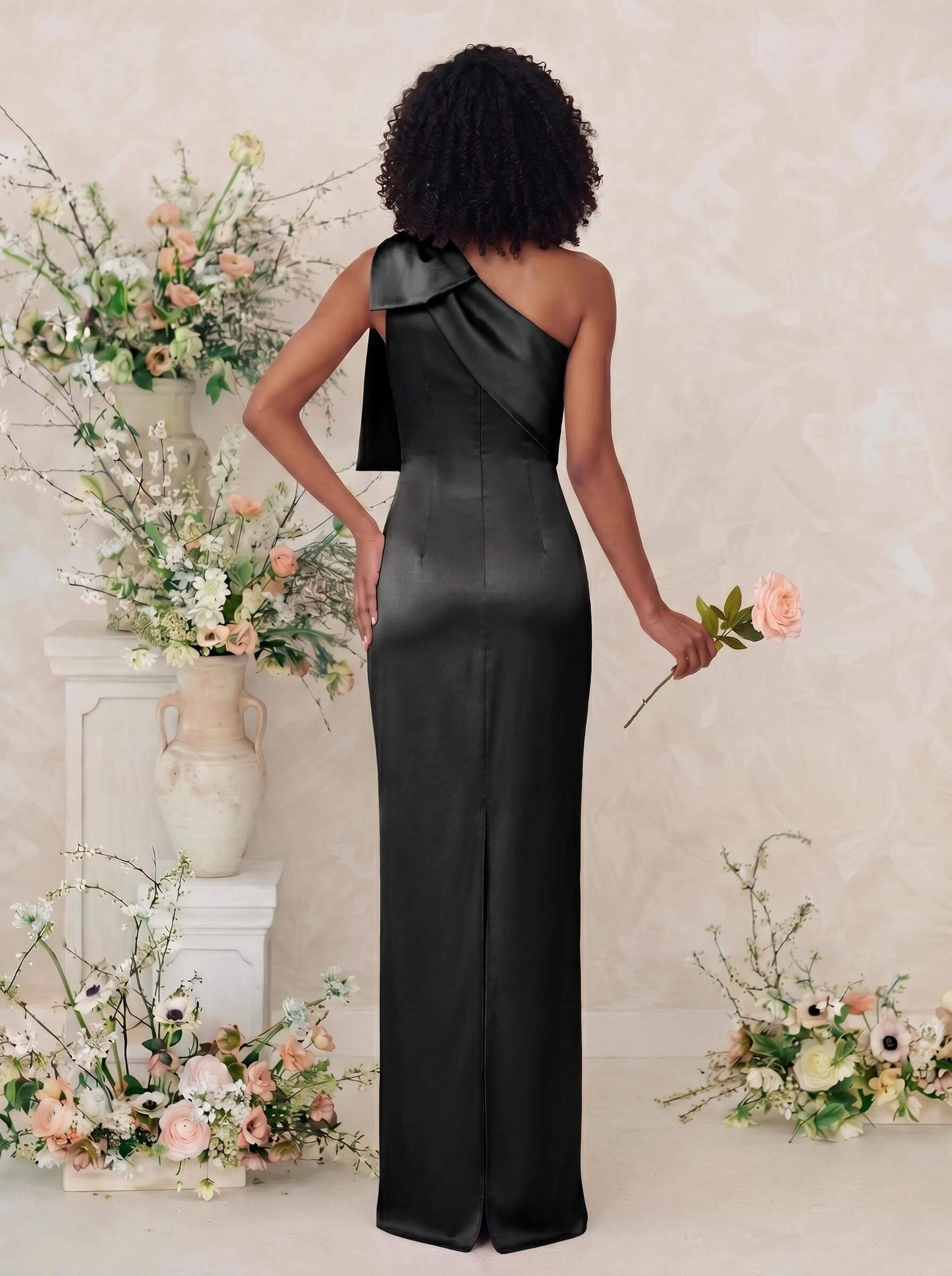 Sheath/Column One-Shoulder Satin Bridesmaid Dresses With Bow(s), product image 4