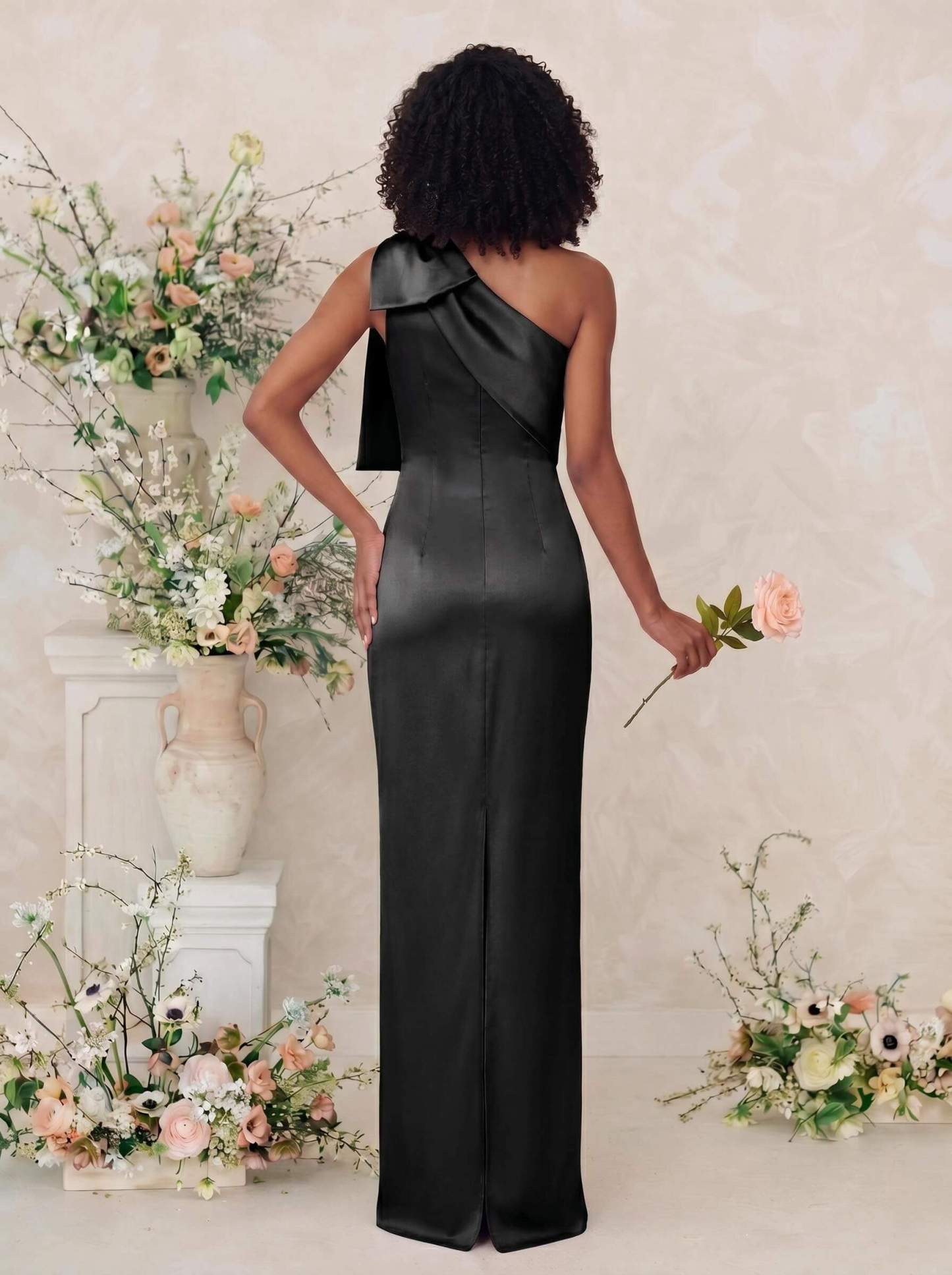 Sheath/Column One-Shoulder Satin Bridesmaid Dresses With Bow(s), product image 4