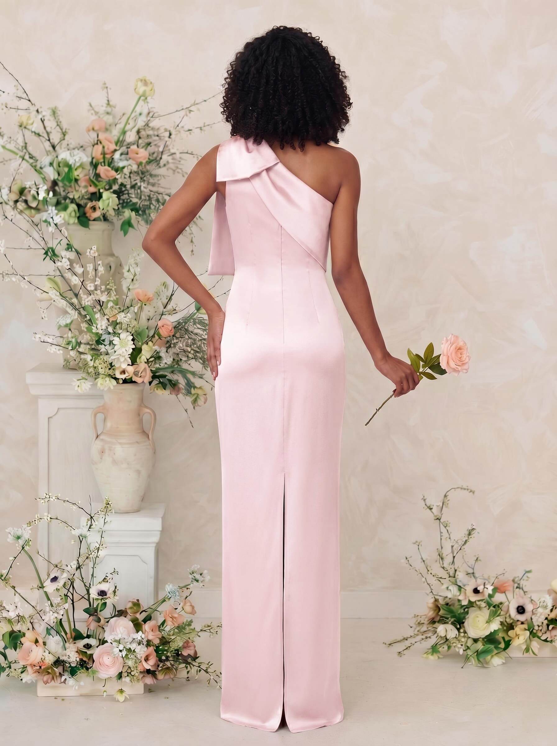 Sheath/Column One-Shoulder Satin Bridesmaid Dresses With Bow(s), product image 42