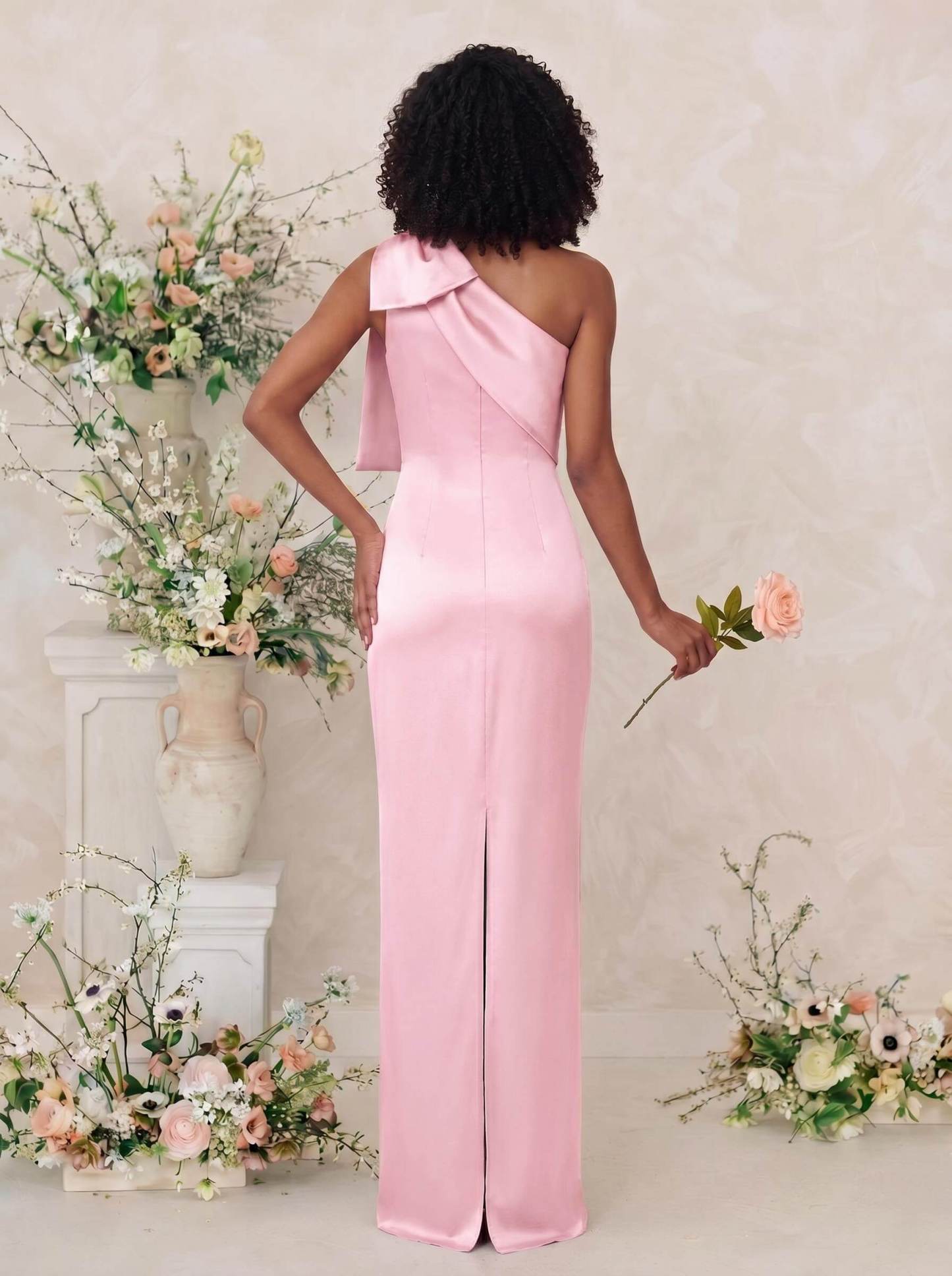 Sheath/Column One-Shoulder Satin Bridesmaid Dresses With Bow(s), product image 44