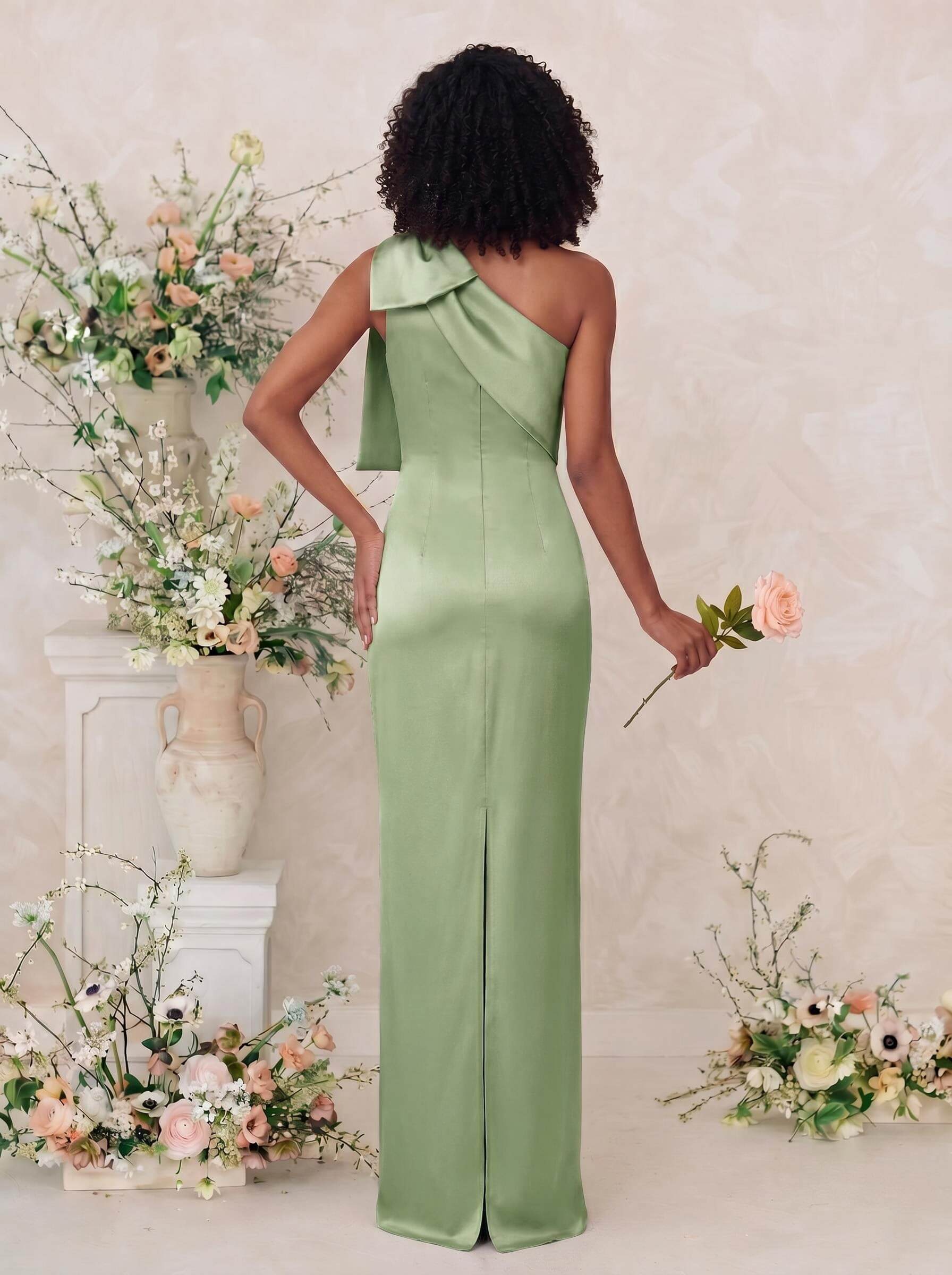 Sheath/Column One-Shoulder Satin Bridesmaid Dresses With Bow(s), product image 88