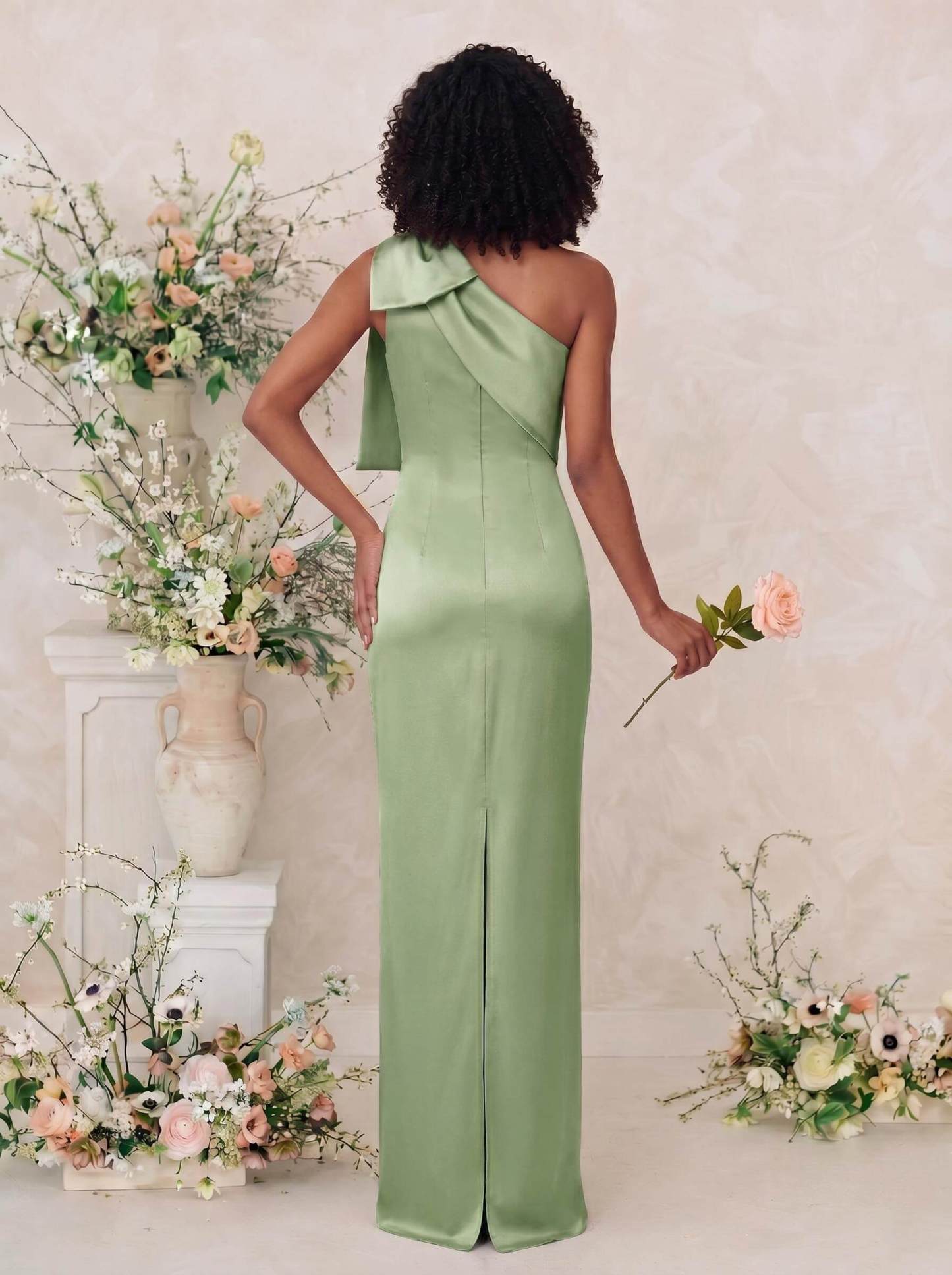 Sheath/Column One-Shoulder Satin Bridesmaid Dresses With Bow(s), product image 88