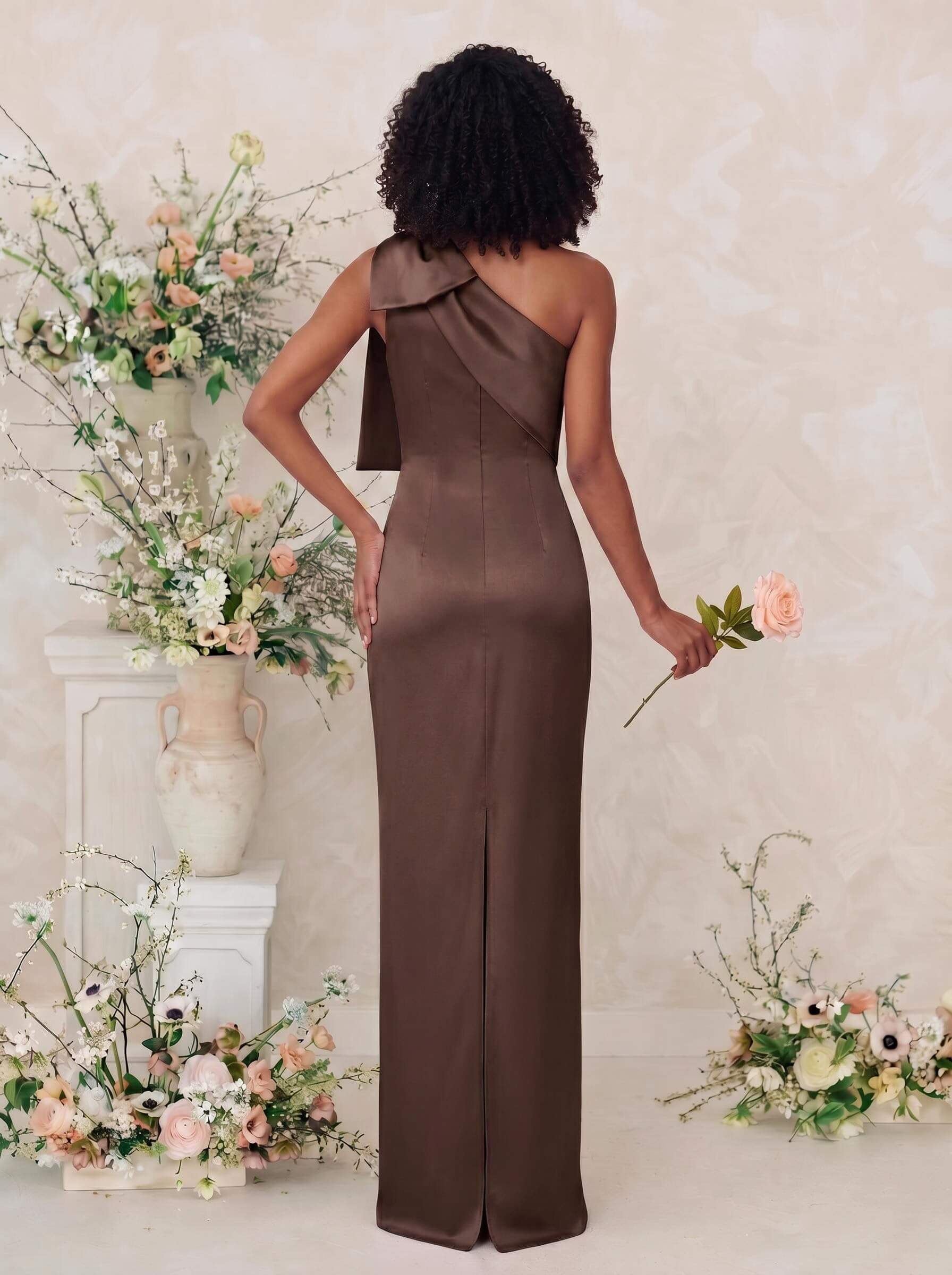 Sheath/Column One-Shoulder Satin Bridesmaid Dresses With Bow(s), product image 122