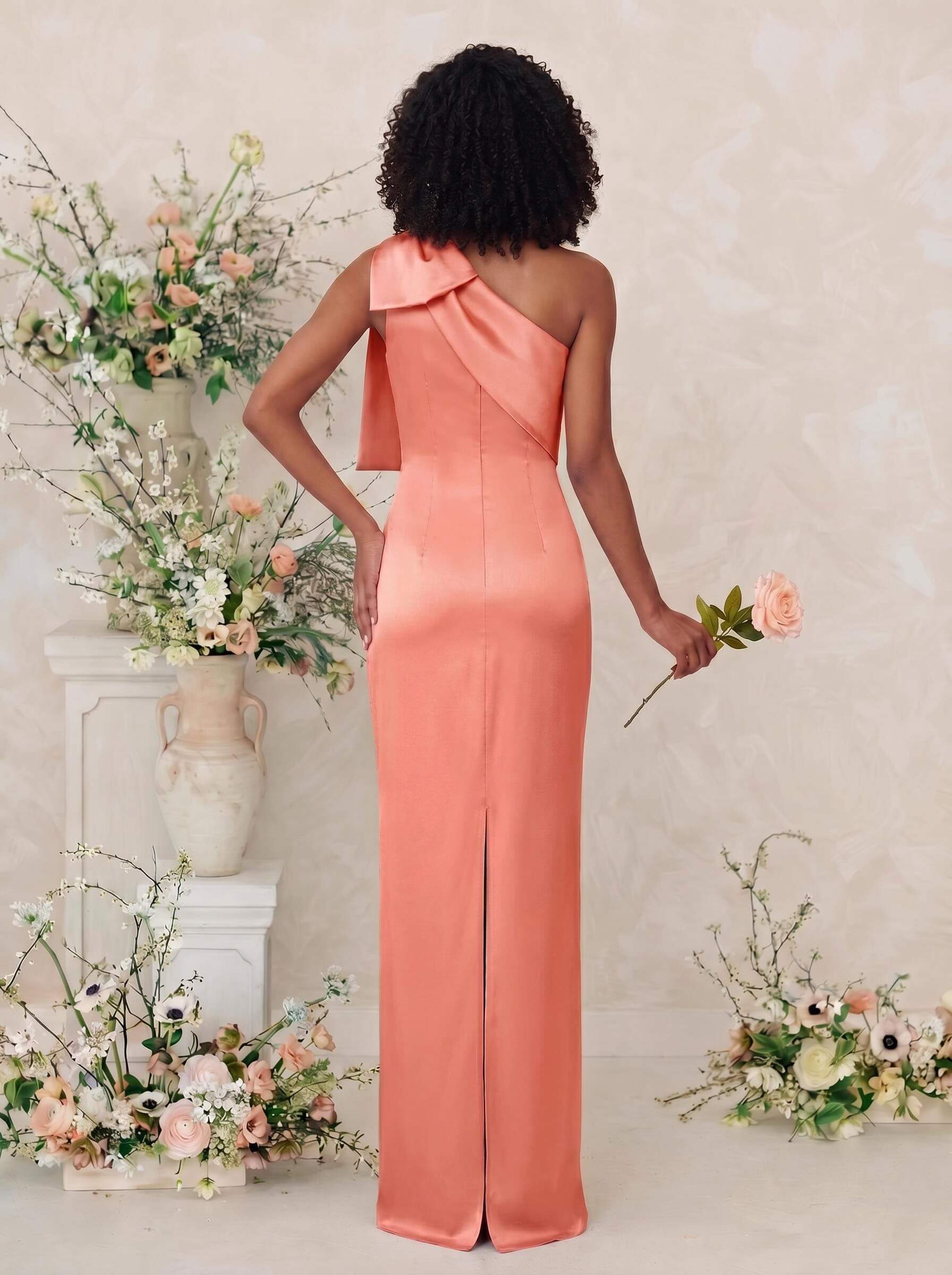 Sheath/Column One-Shoulder Satin Bridesmaid Dresses With Bow(s), product image 40