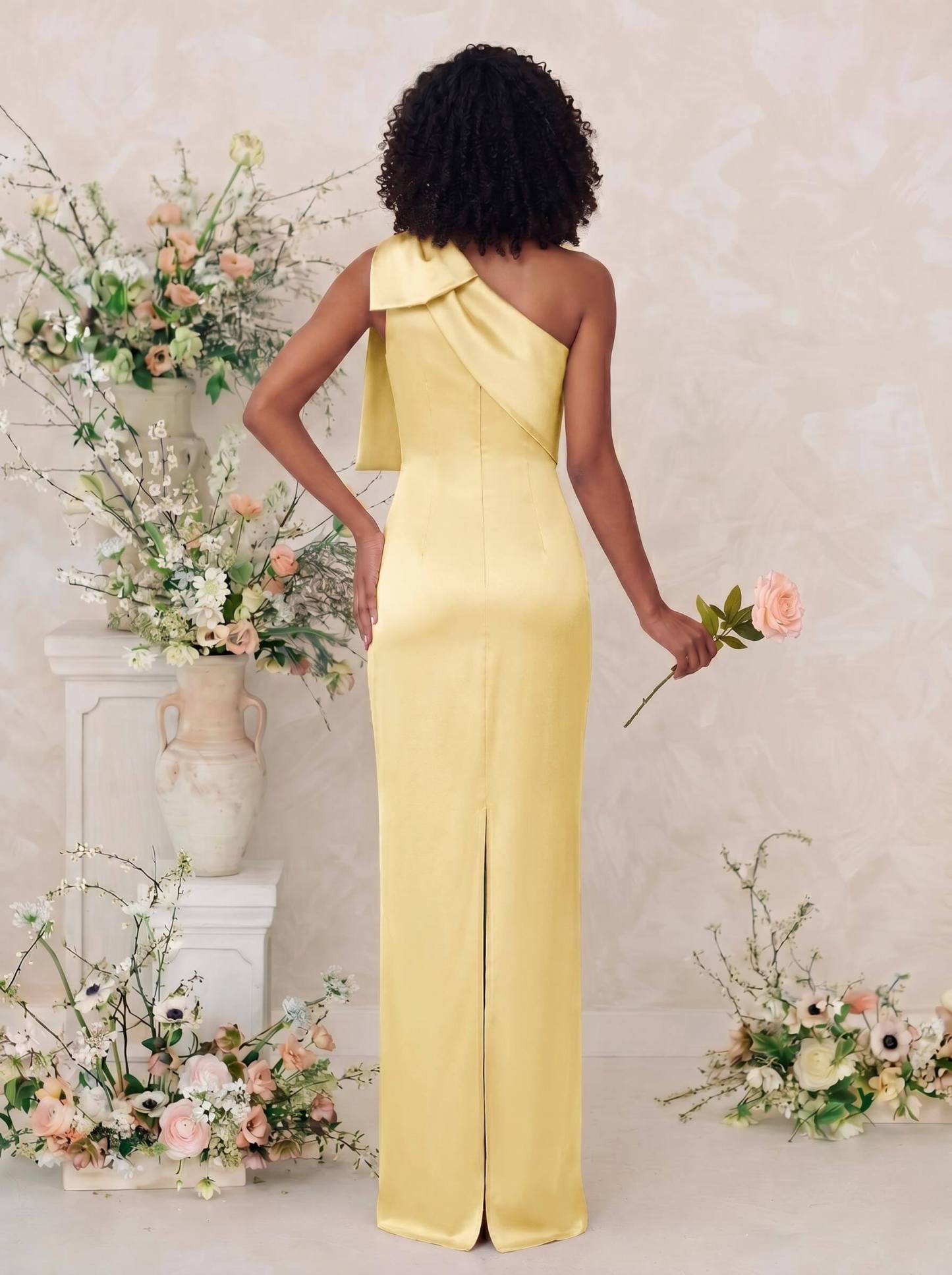 Sheath/Column One-Shoulder Satin Bridesmaid Dresses With Bow(s), product image 110
