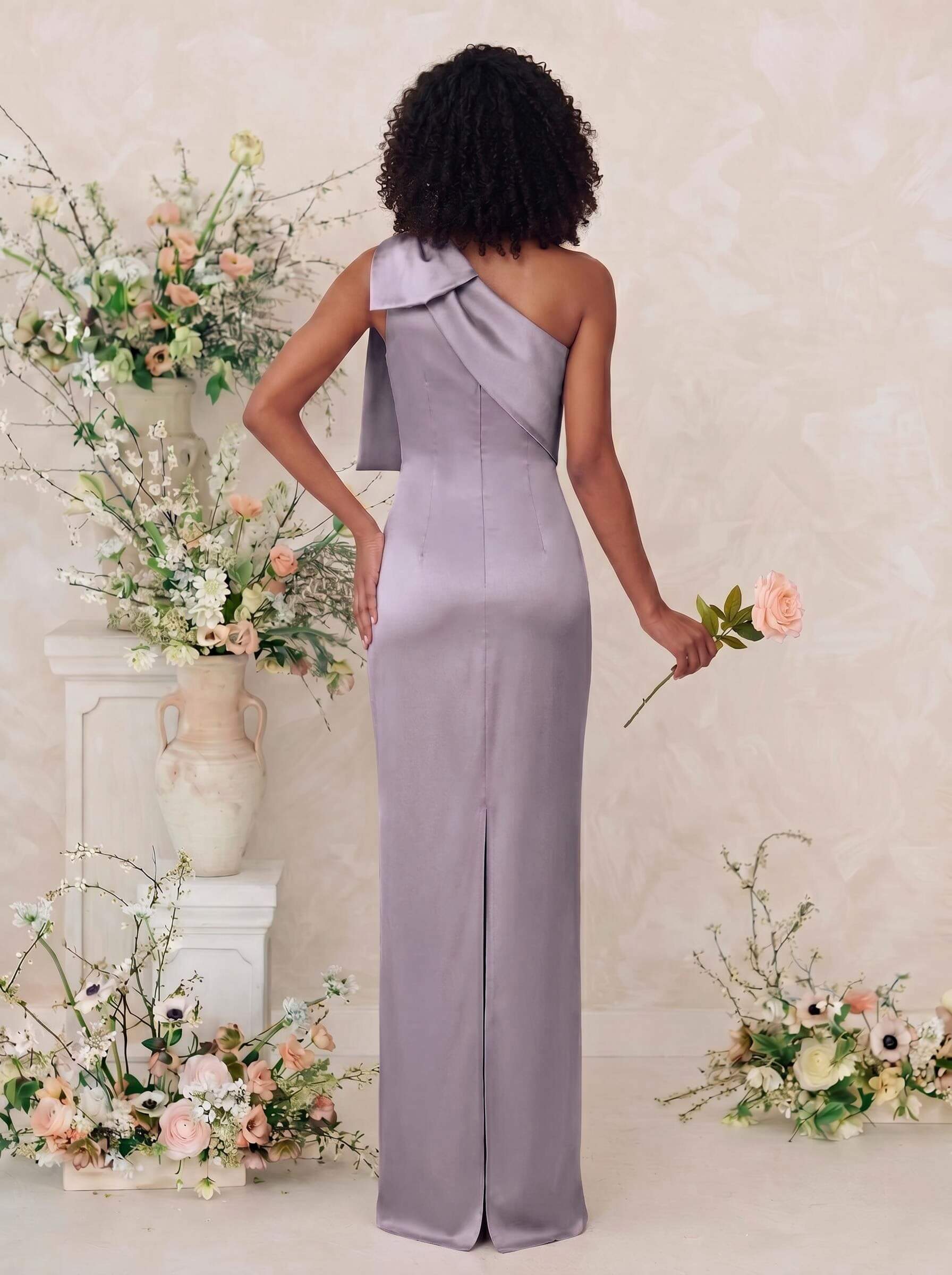Sheath/Column One-Shoulder Satin Bridesmaid Dresses With Bow(s), product image 66