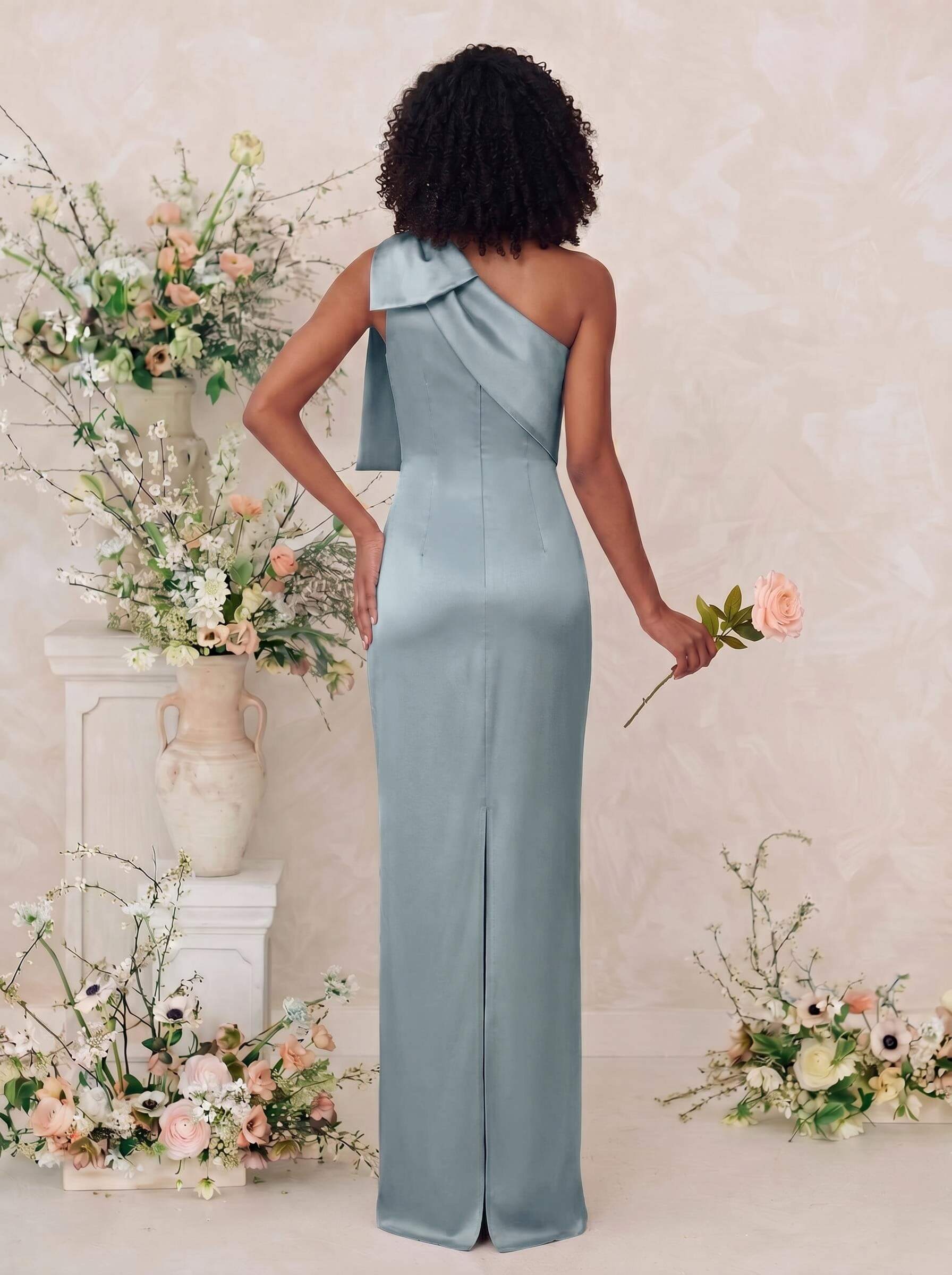 Sheath/Column One-Shoulder Satin Bridesmaid Dresses With Bow(s), product image 18