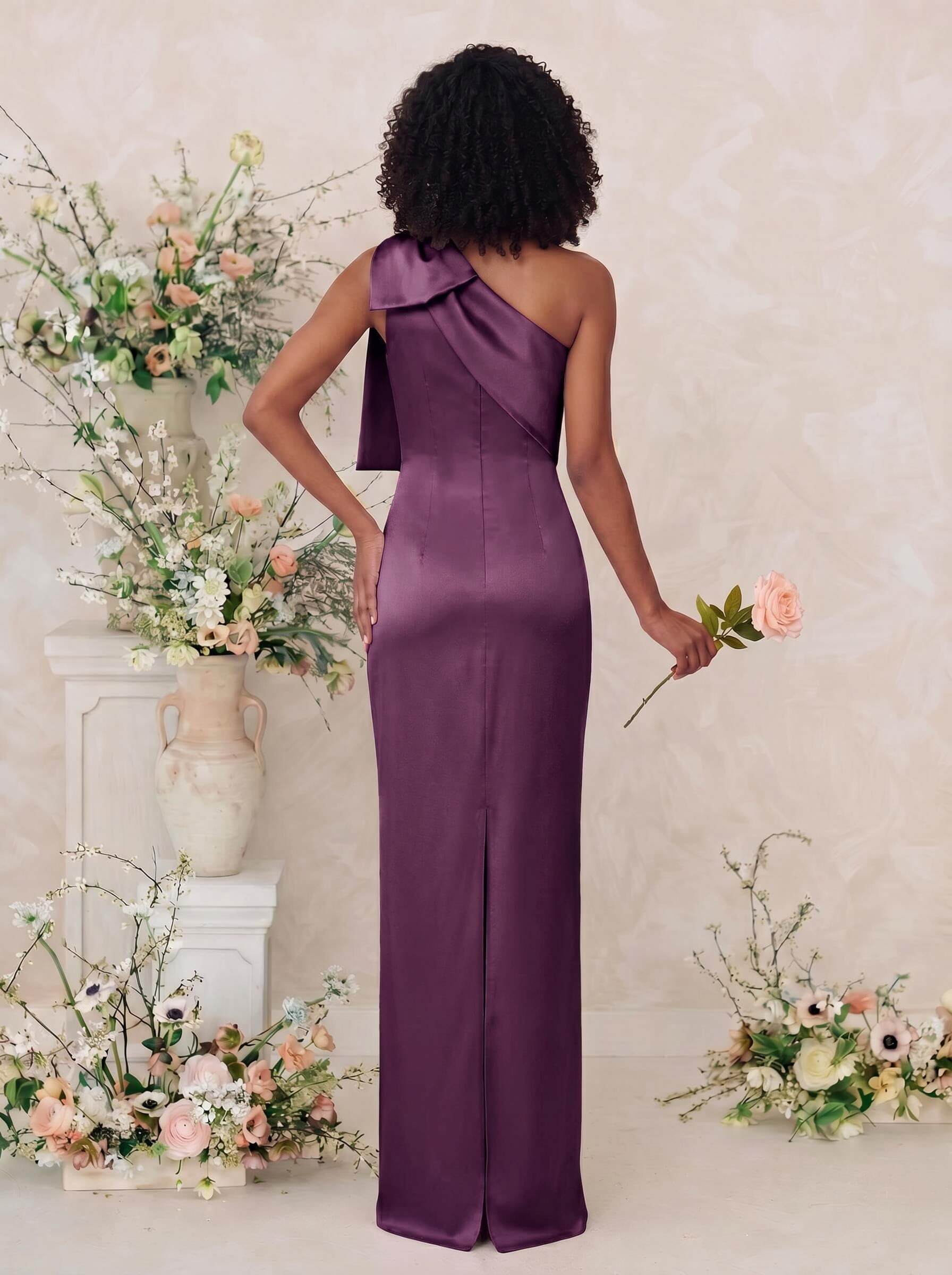 Sheath/Column One-Shoulder Satin Bridesmaid Dresses With Bow(s), product image 64