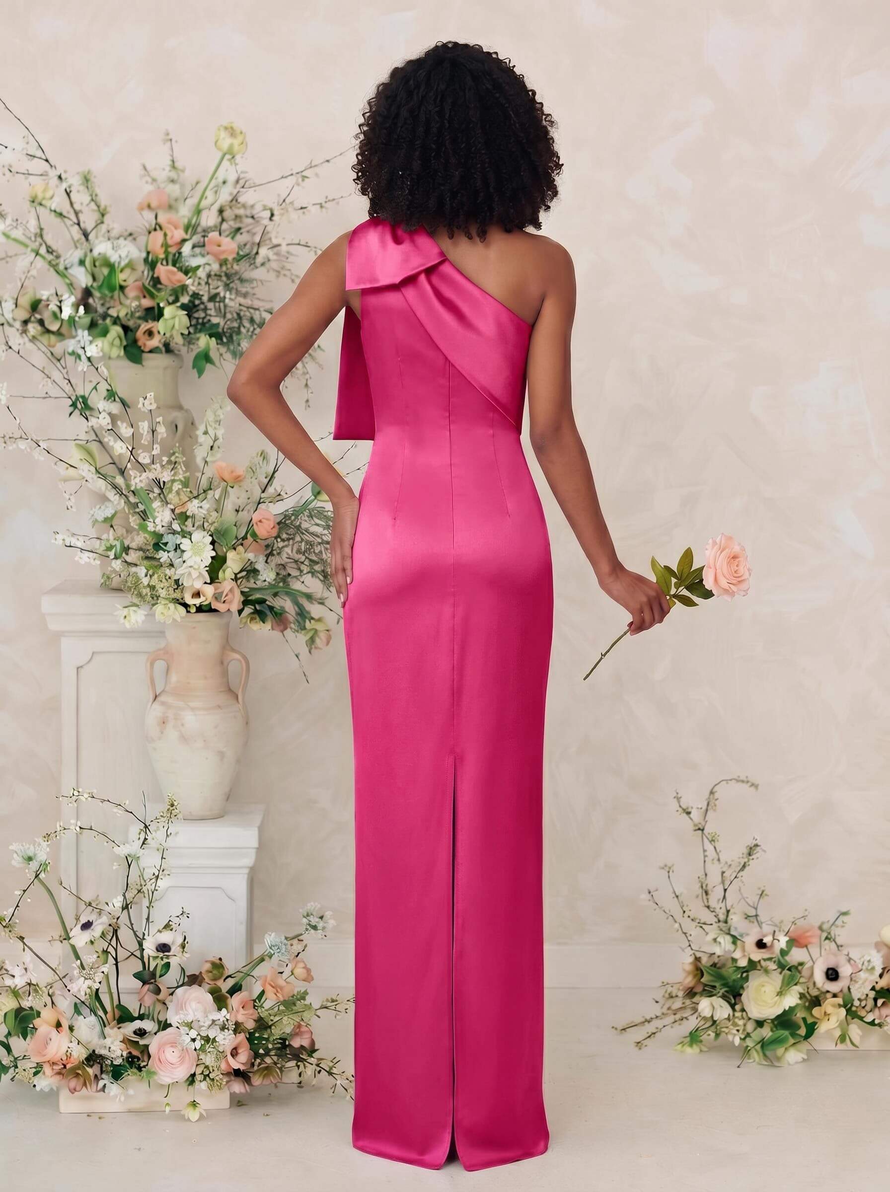 Sheath/Column One-Shoulder Satin Bridesmaid Dresses With Bow(s), product image 32