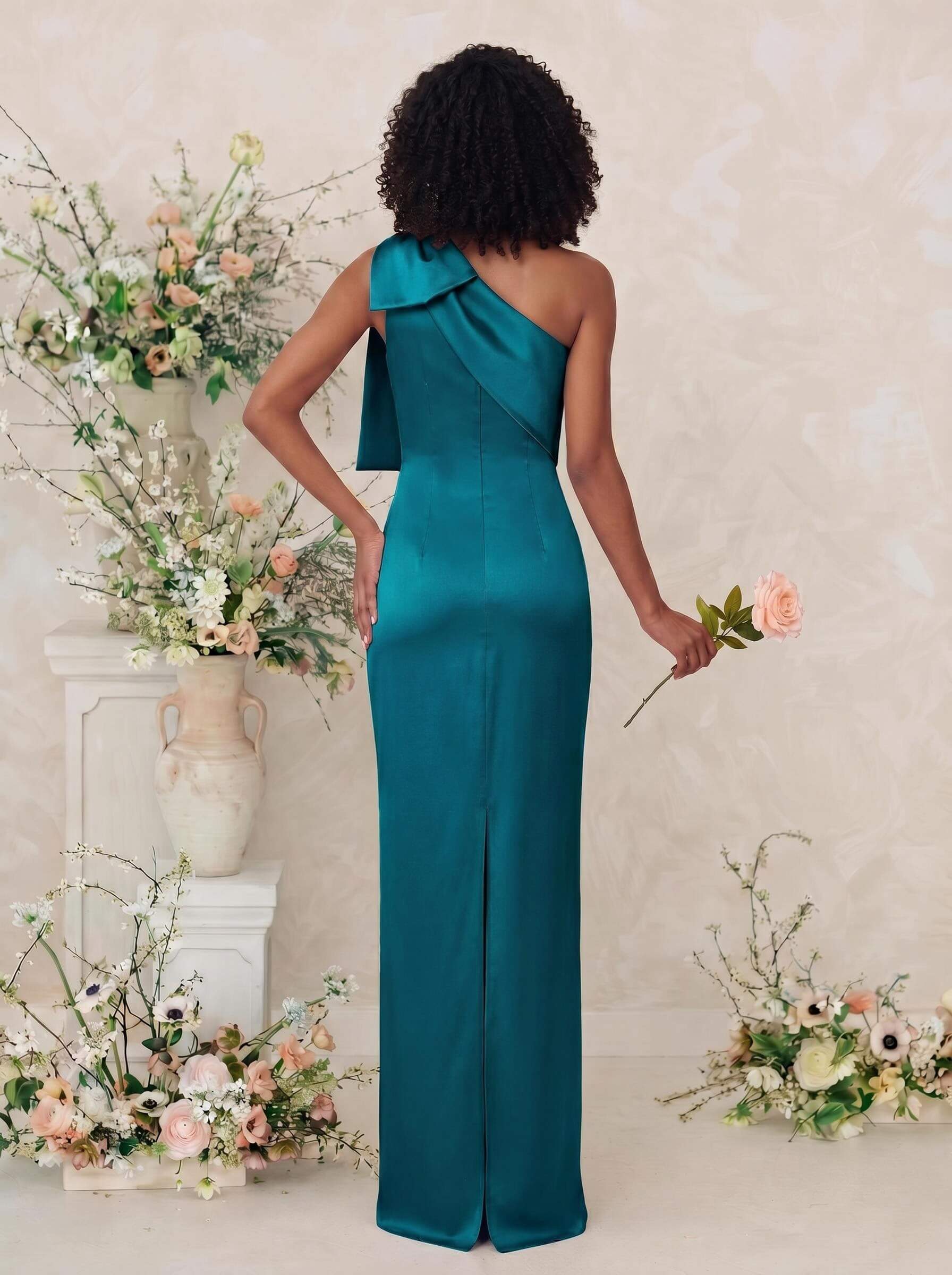 Sheath/Column One-Shoulder Satin Bridesmaid Dresses With Bow(s), product image 22