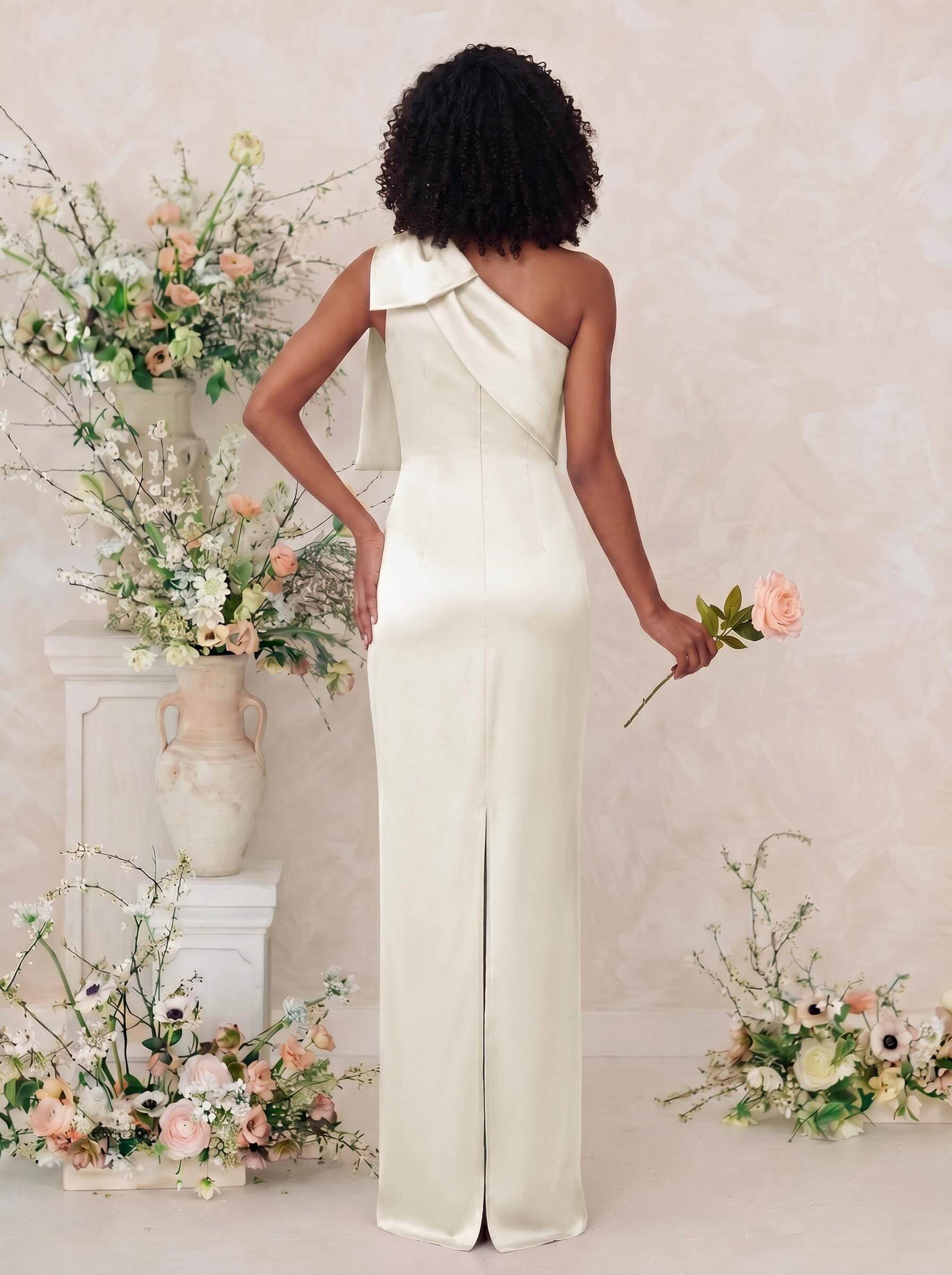 Sheath/Column One-Shoulder Satin Bridesmaid Dresses With Bow(s), product image 124