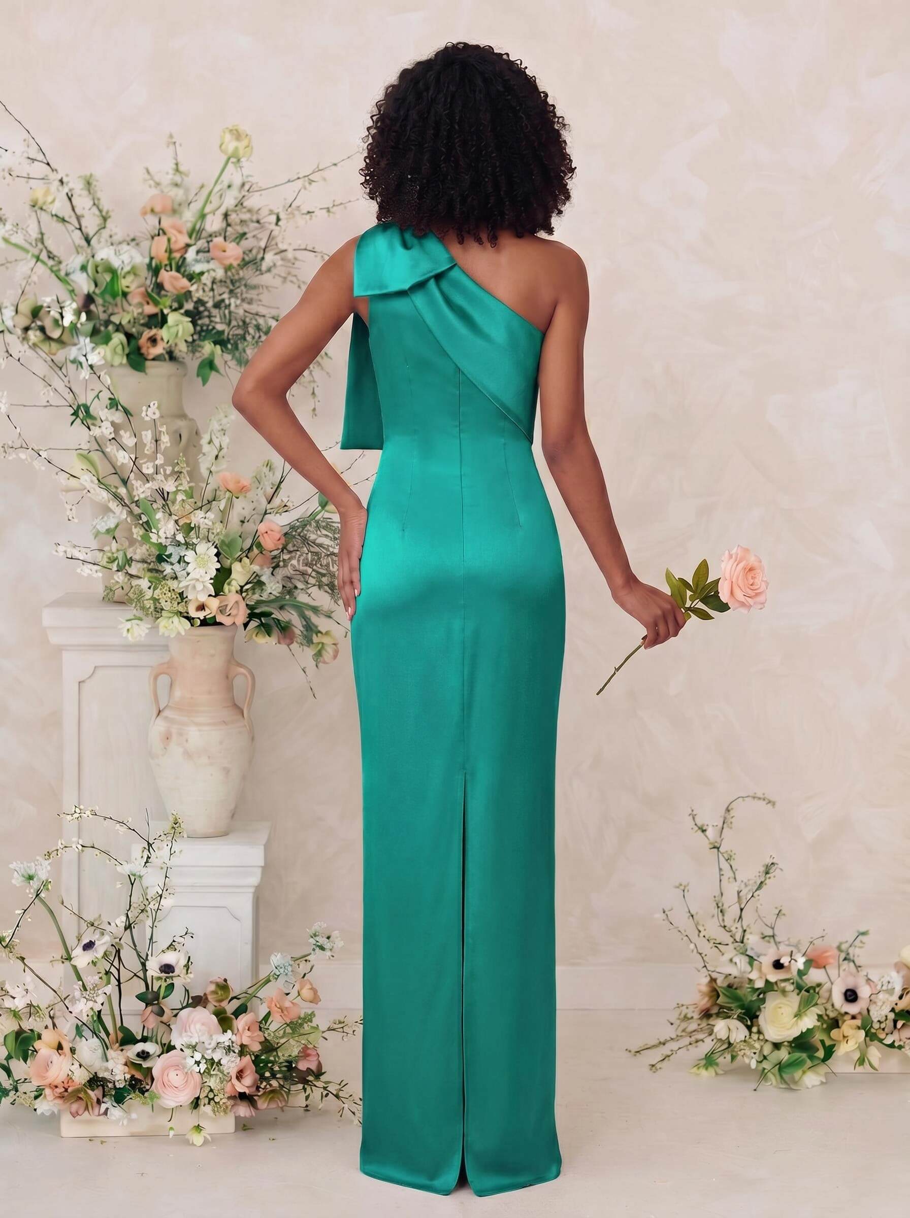 Sheath/Column One-Shoulder Satin Bridesmaid Dresses With Bow(s), product image 98