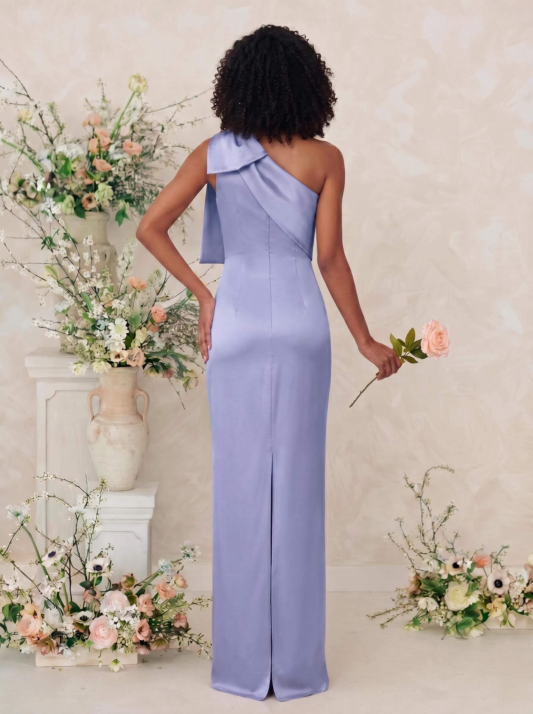 Sheath/Column One-Shoulder Satin Bridesmaid Dresses With Bow(s), product image 78