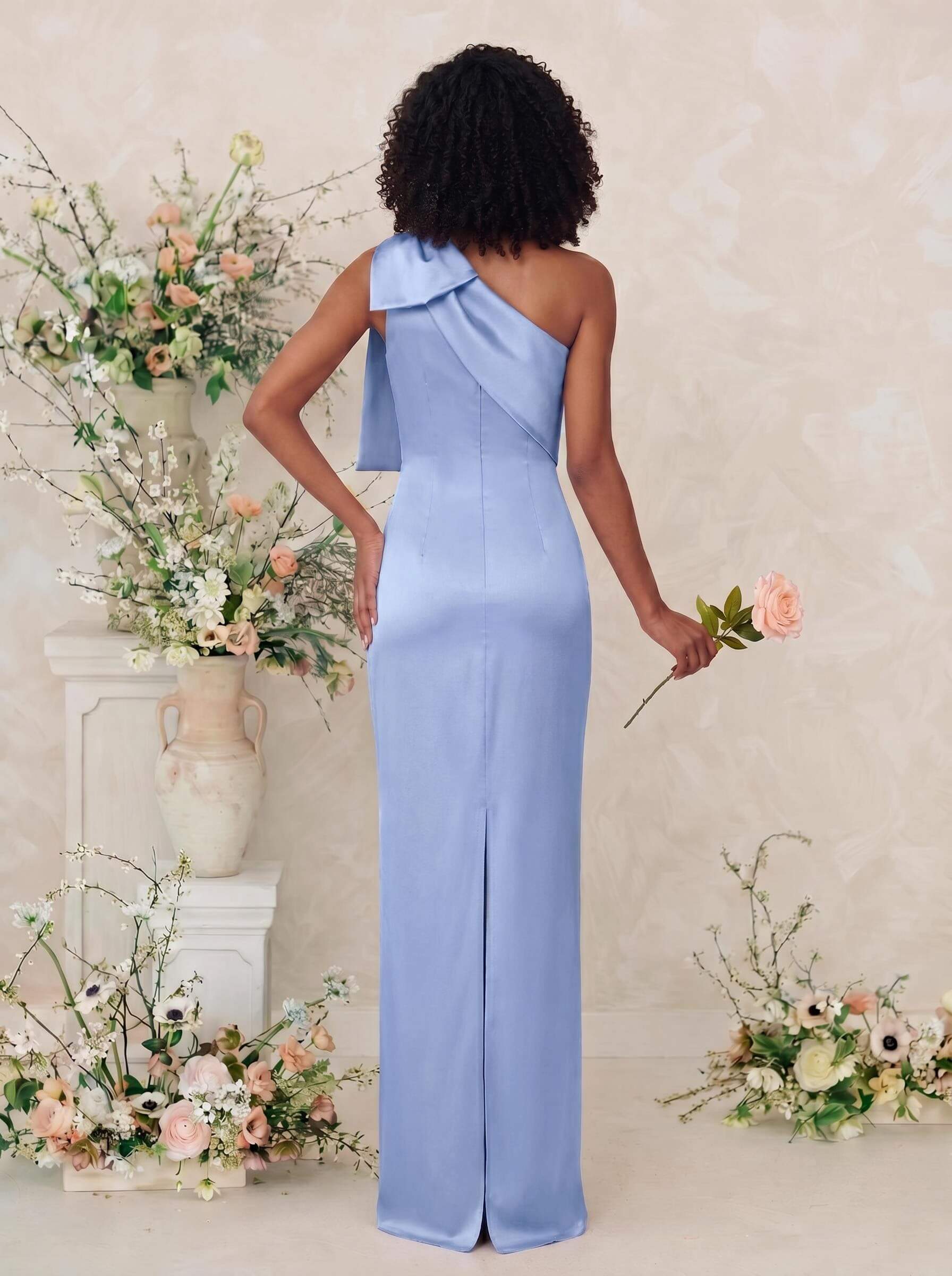 Sheath/Column One-Shoulder Satin Bridesmaid Dresses With Bow(s), product image 28