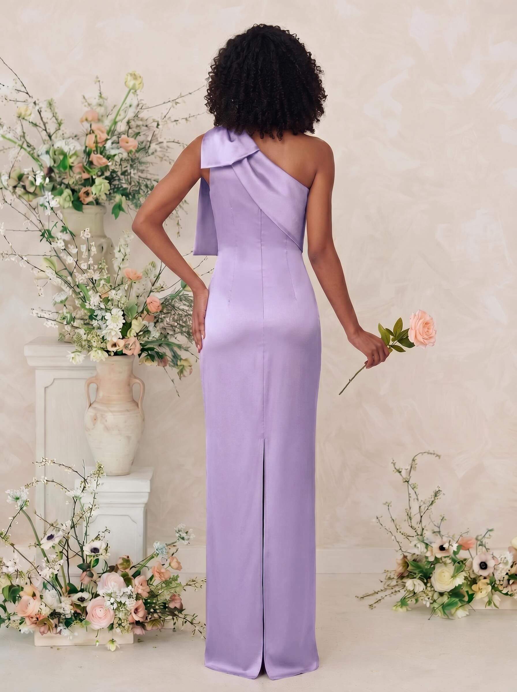 Sheath/Column One-Shoulder Satin Bridesmaid Dresses With Bow(s), product image 76