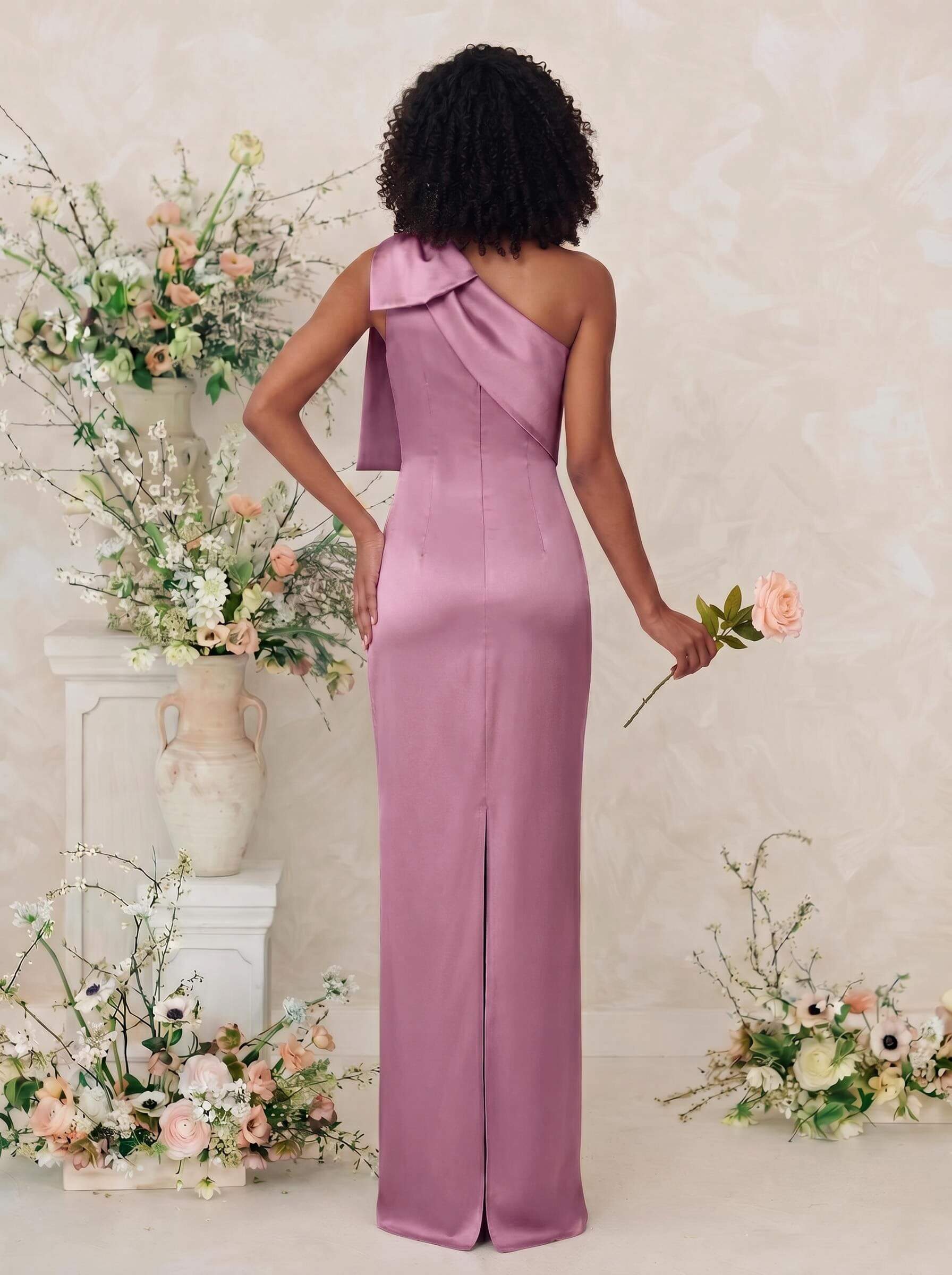Sheath/Column One-Shoulder Satin Bridesmaid Dresses With Bow(s), product image 74