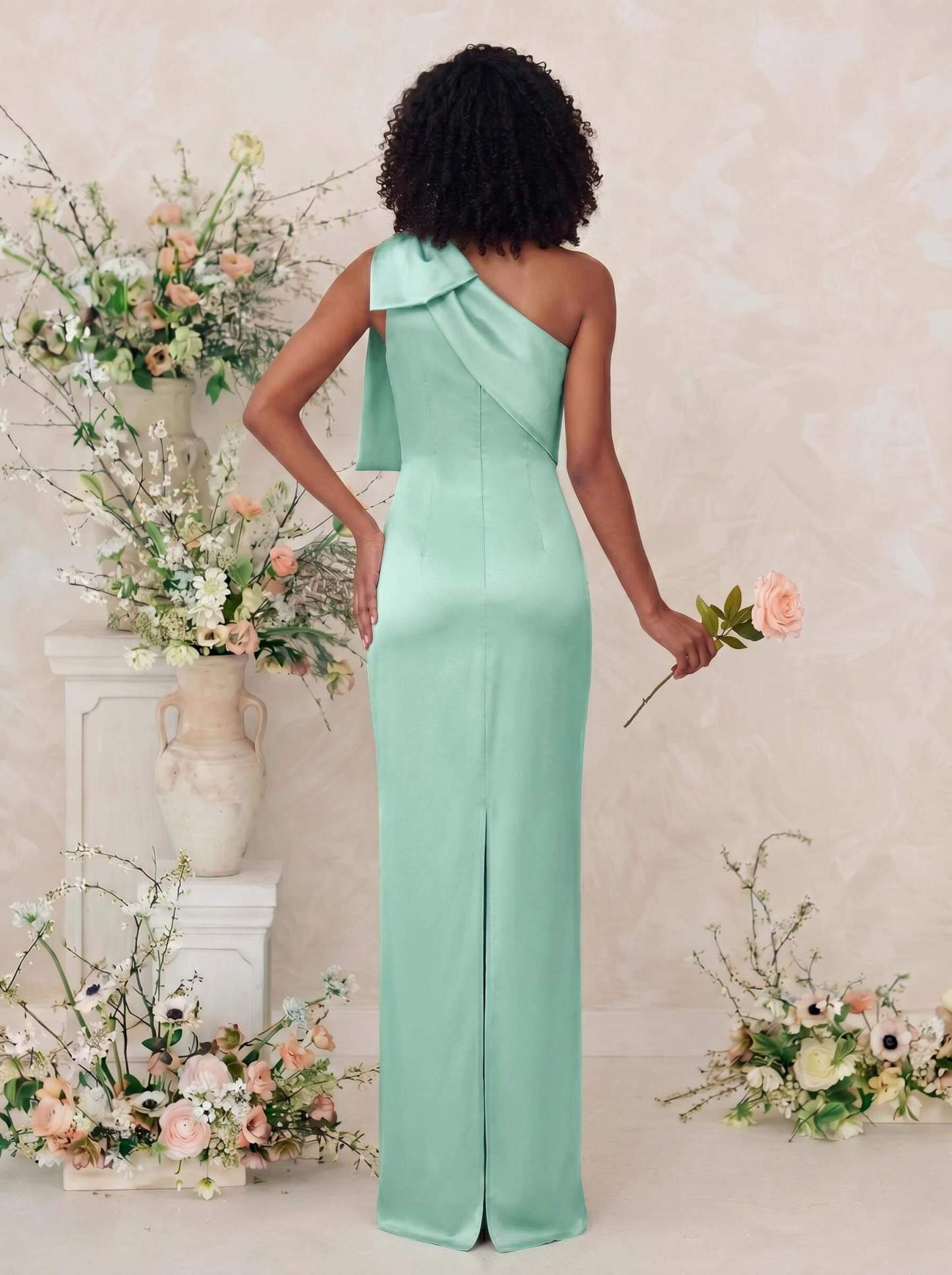 Sheath/Column One-Shoulder Satin Bridesmaid Dresses With Bow(s), product image 100